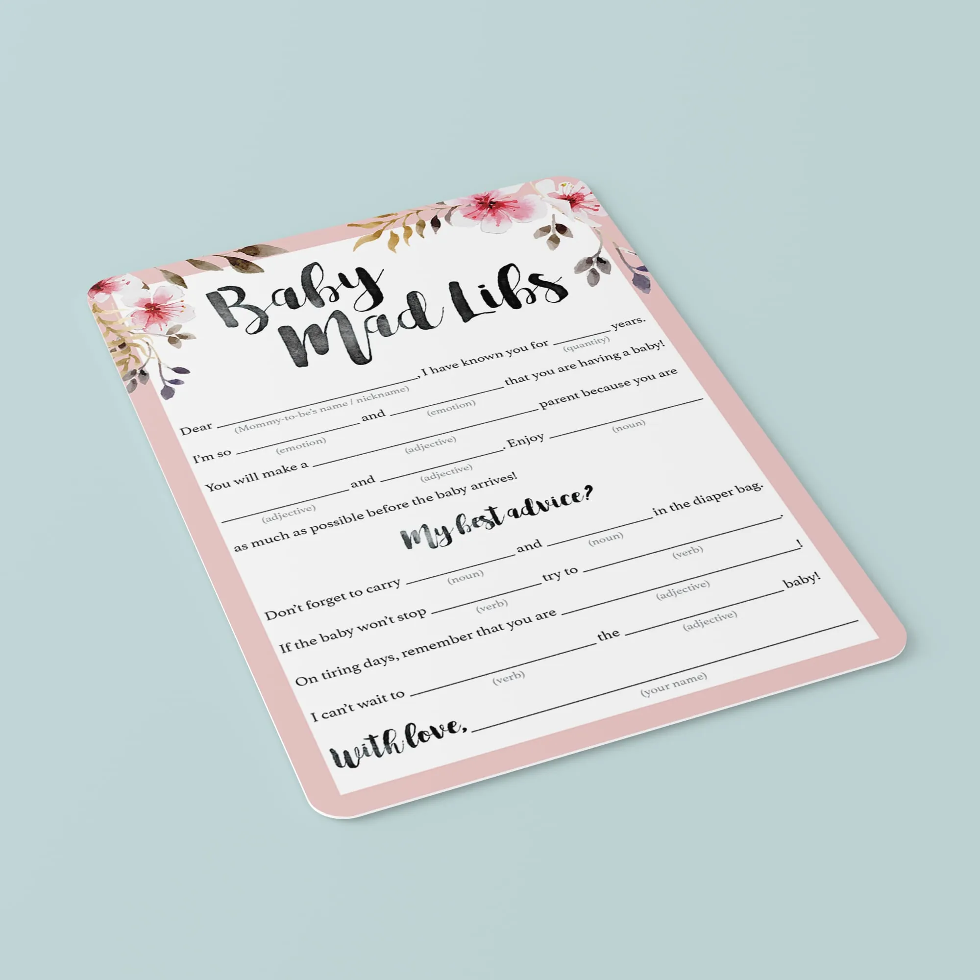 Floral Baby Mad Libs Printable Baby Shower Game