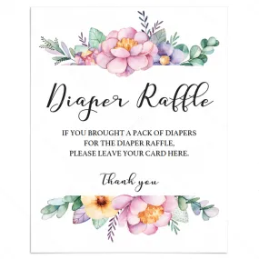 Floral Baby Shower Sign for Diaper Raffle Tickets