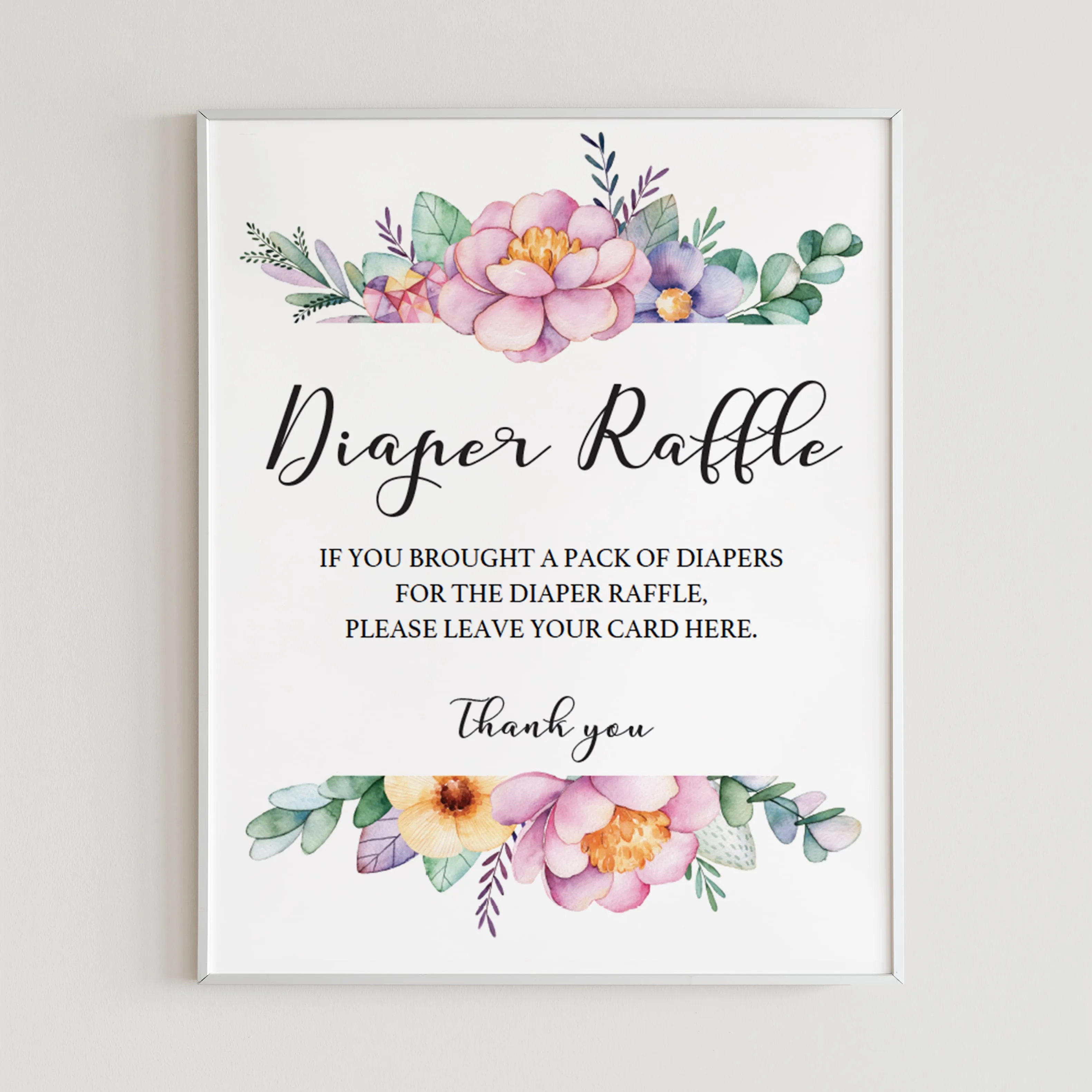 Floral Baby Shower Sign for Diaper Raffle Tickets