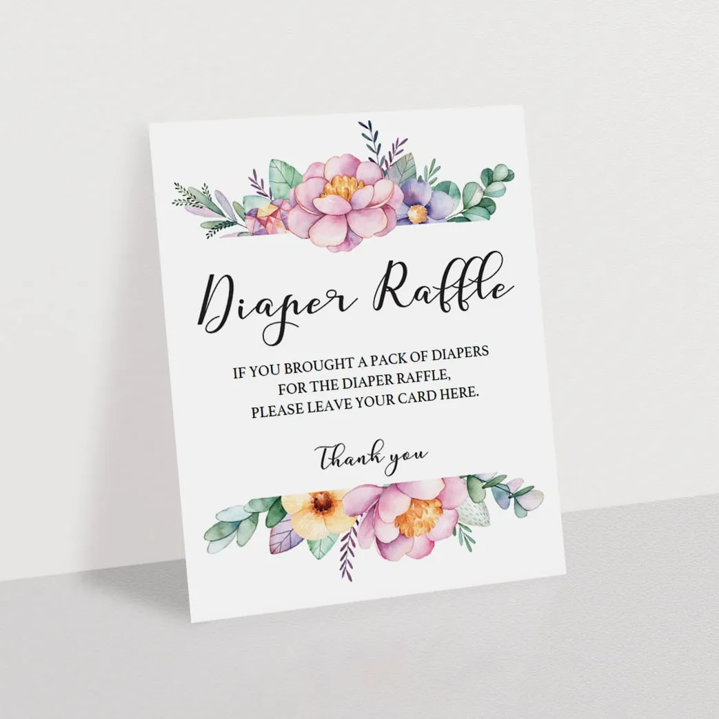 Floral Baby Shower Sign for Diaper Raffle Tickets