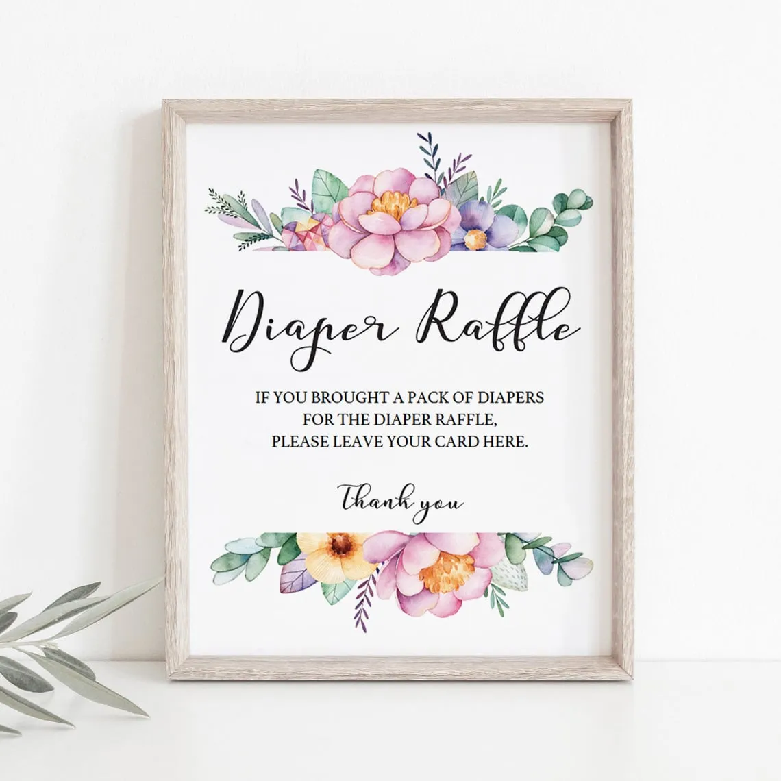 Floral Baby Shower Sign for Diaper Raffle Tickets
