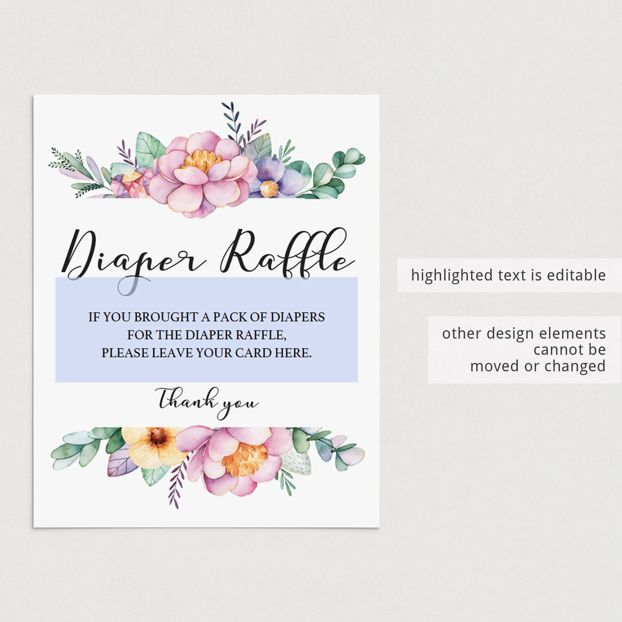 Floral Baby Shower Sign for Diaper Raffle Tickets