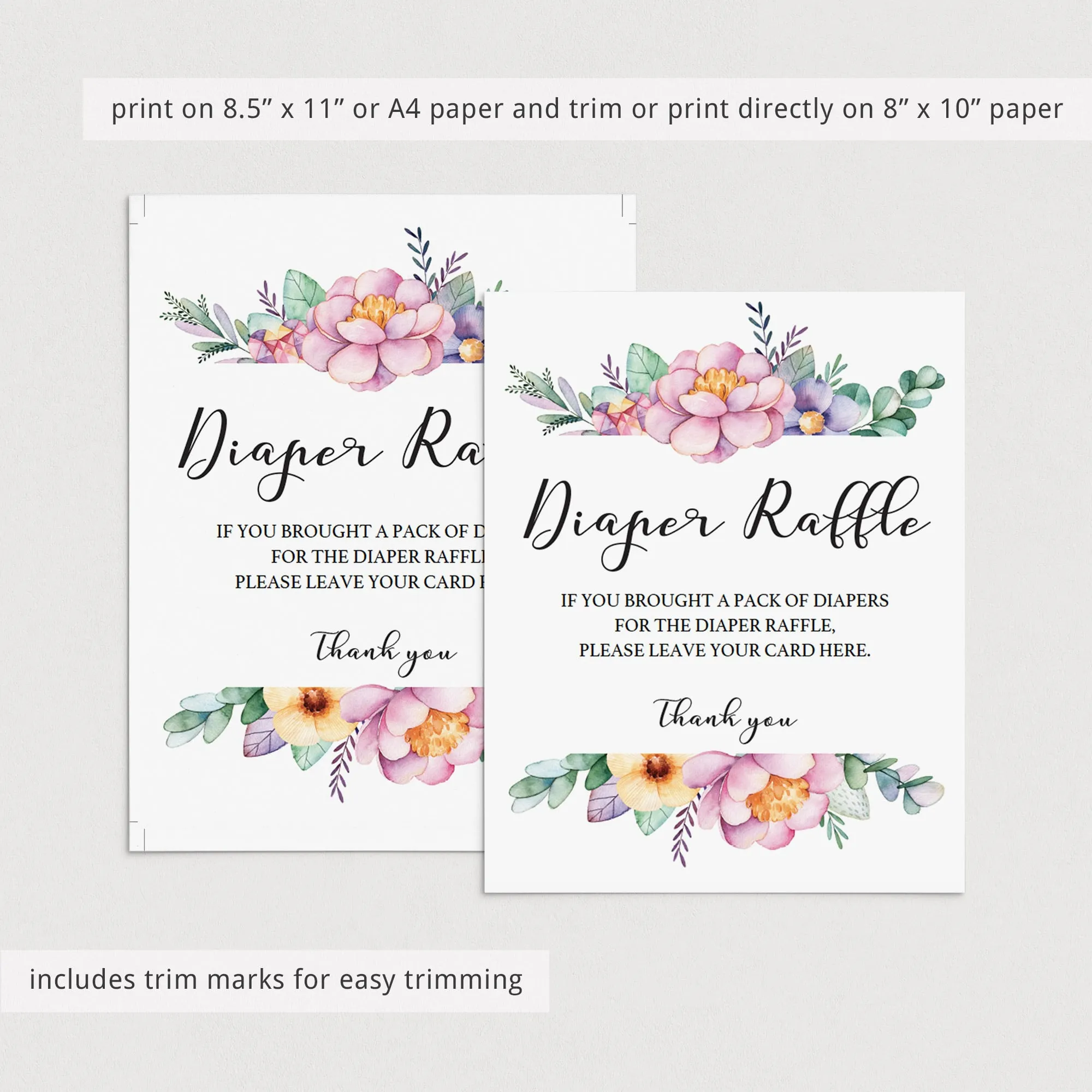 Floral Baby Shower Sign for Diaper Raffle Tickets