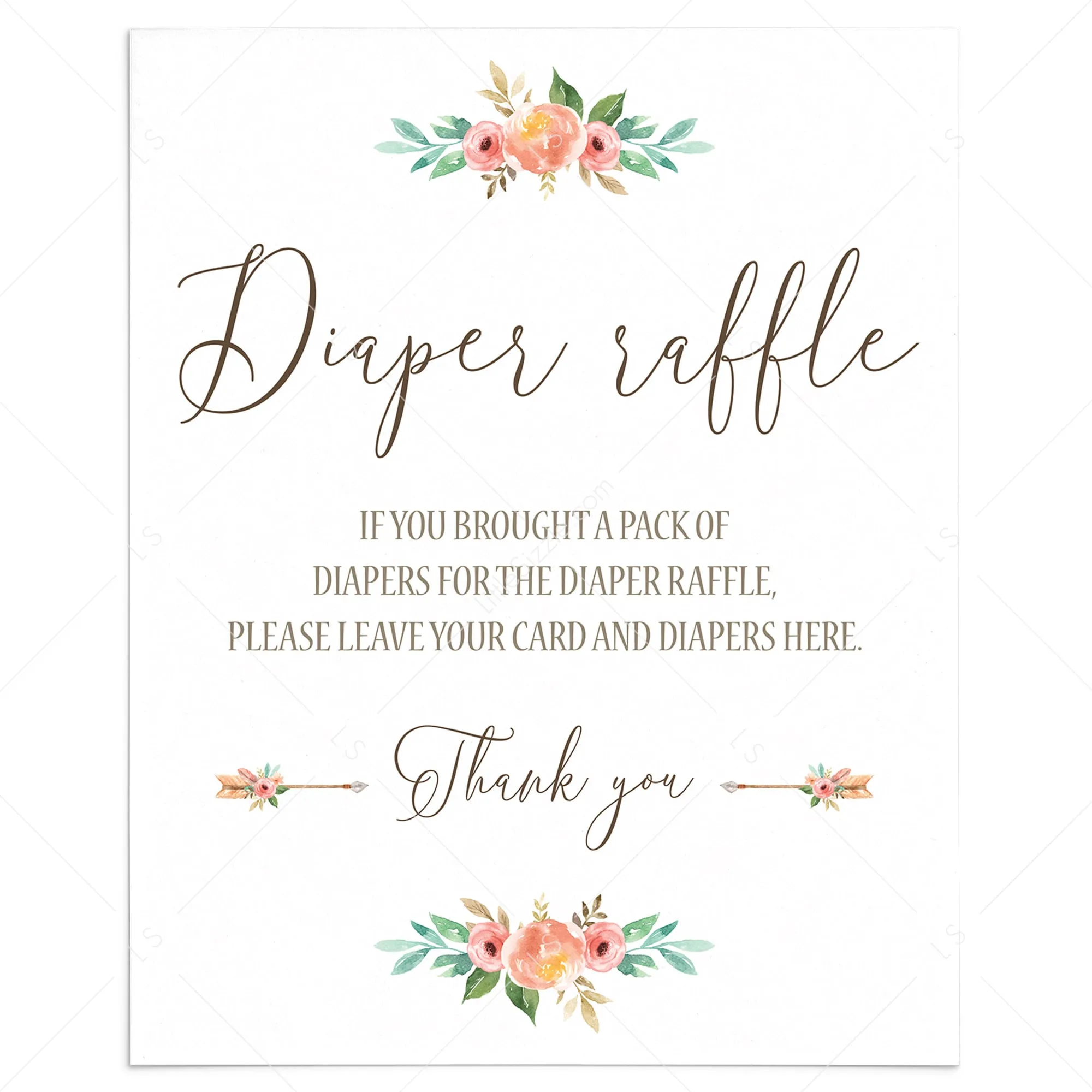 Floral Diaper Raffle Sign Printable