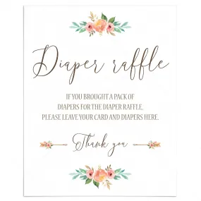 Floral Diaper Raffle Sign Printable