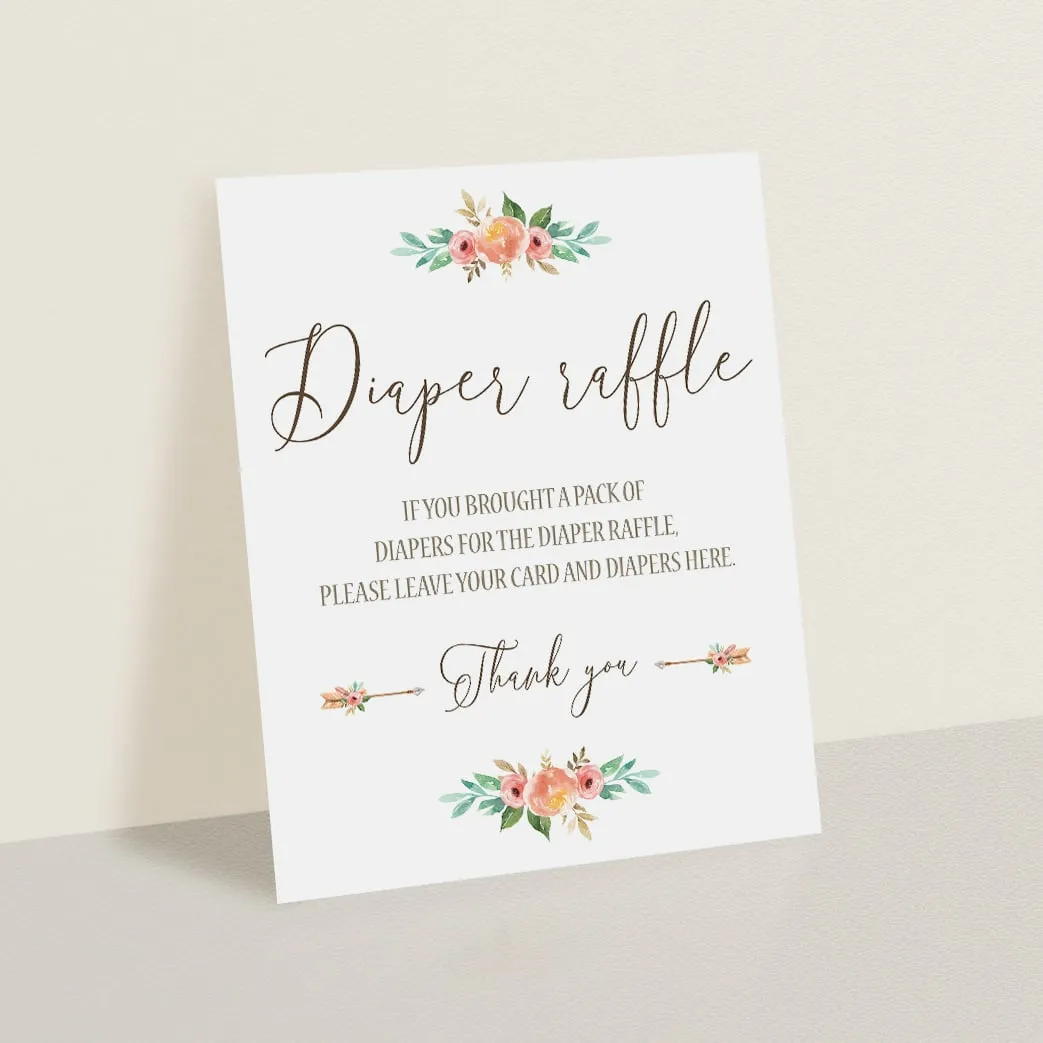 Floral Diaper Raffle Sign Printable