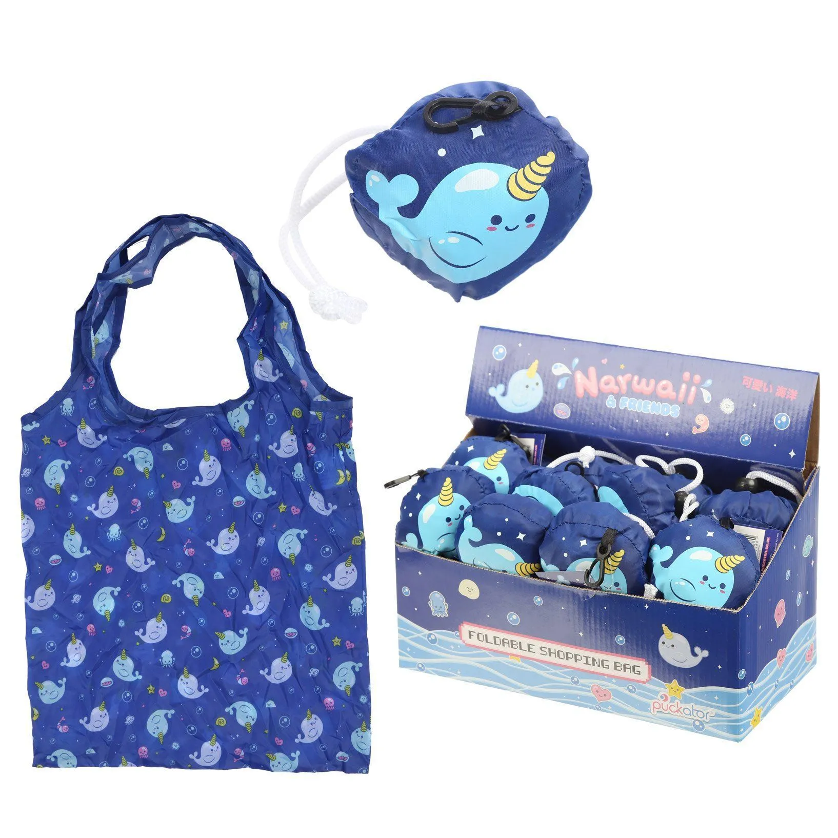 Foldable Reusable Eco Friendly Shopping Bag - Kawaii Narwhal unicorn of the sea
