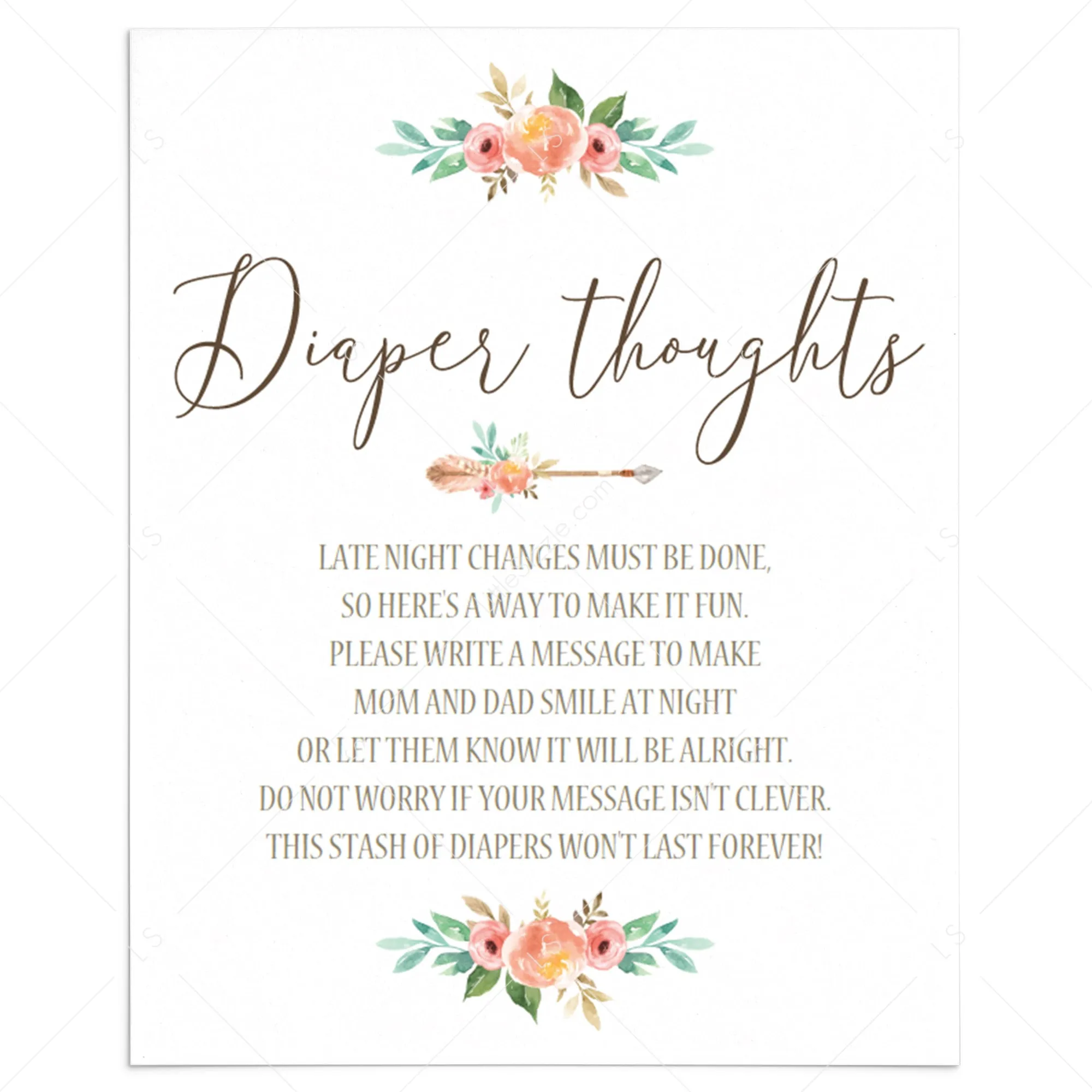 Funny Baby Shower Activity Diaper Thoughts Printable