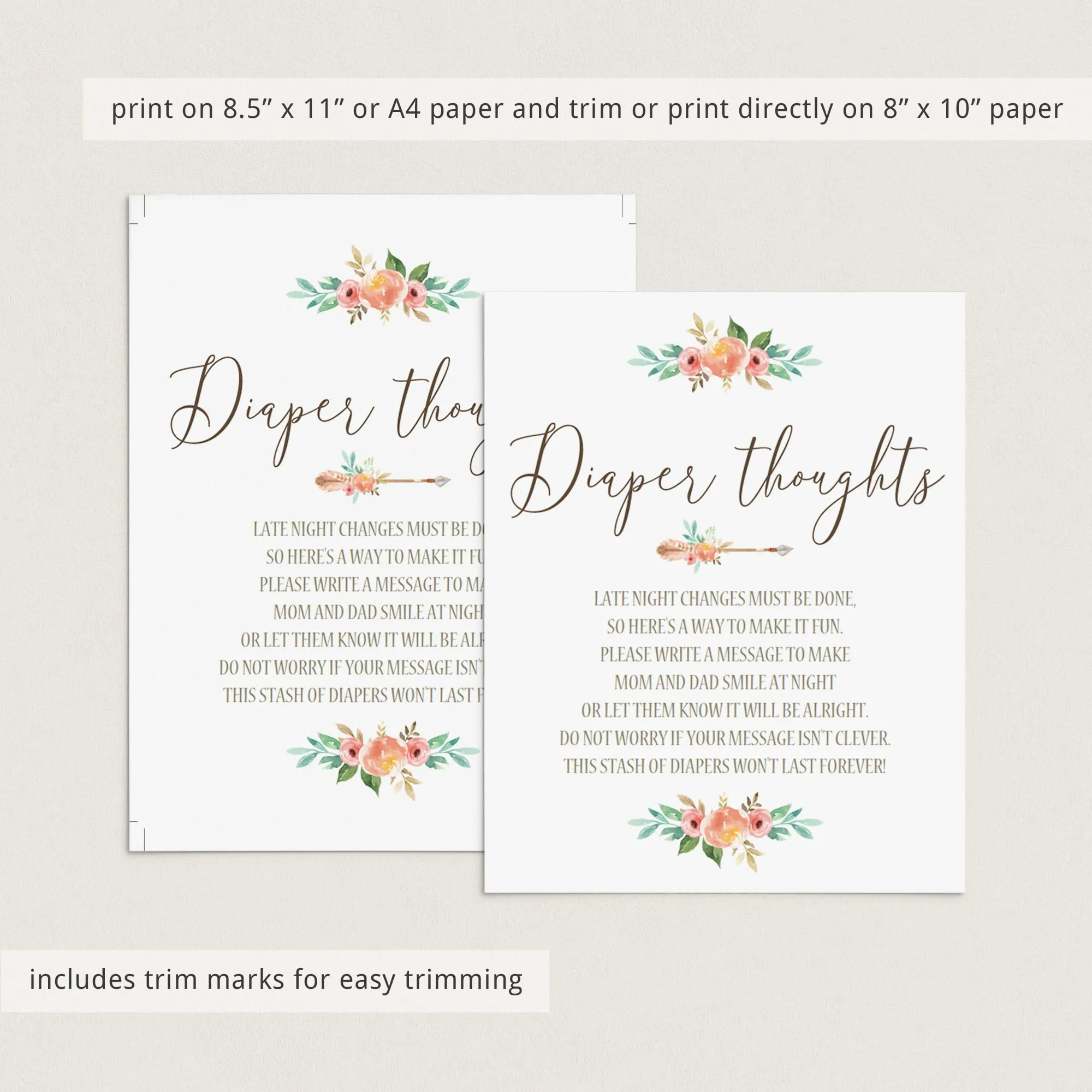 Funny Baby Shower Activity Diaper Thoughts Printable