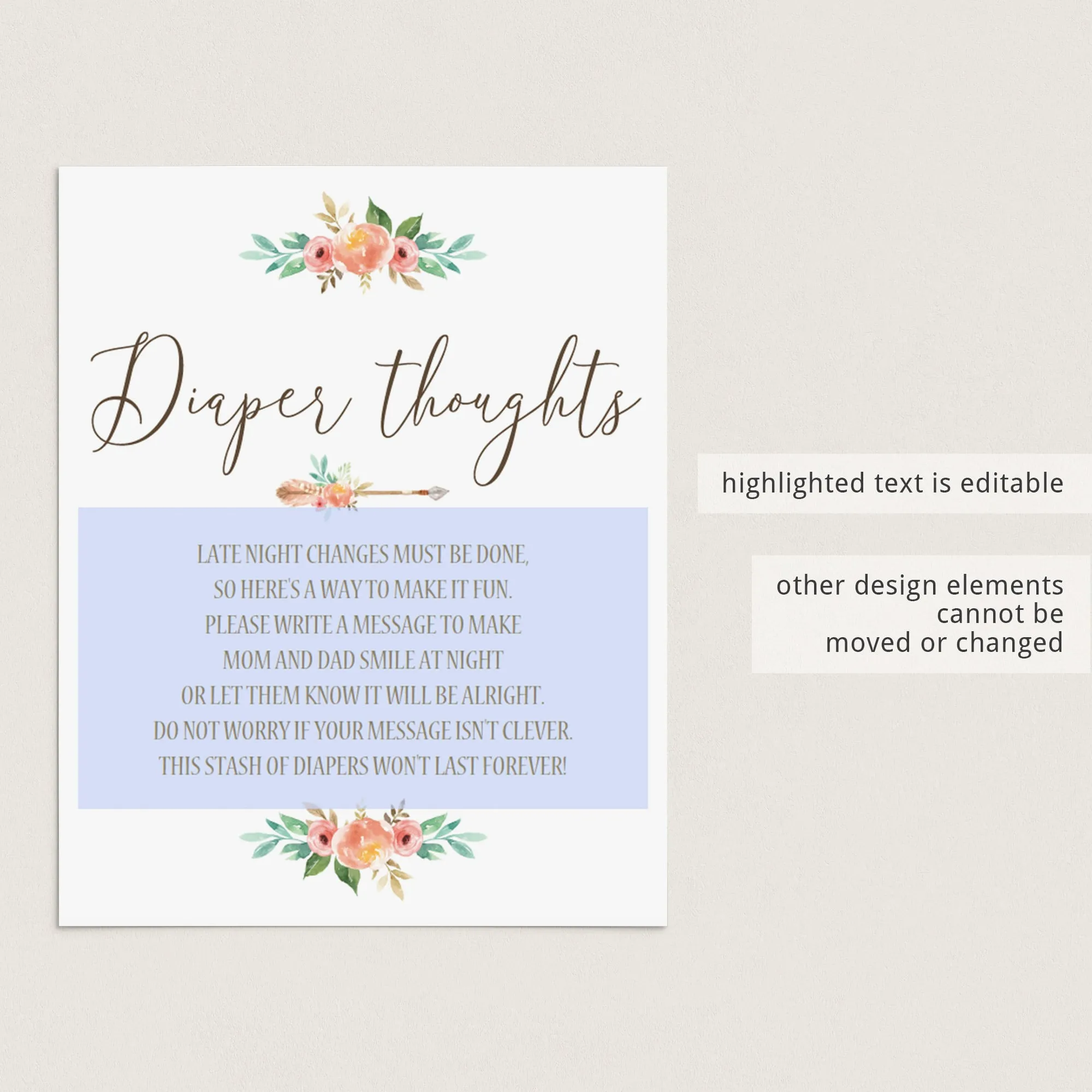 Funny Baby Shower Activity Diaper Thoughts Printable