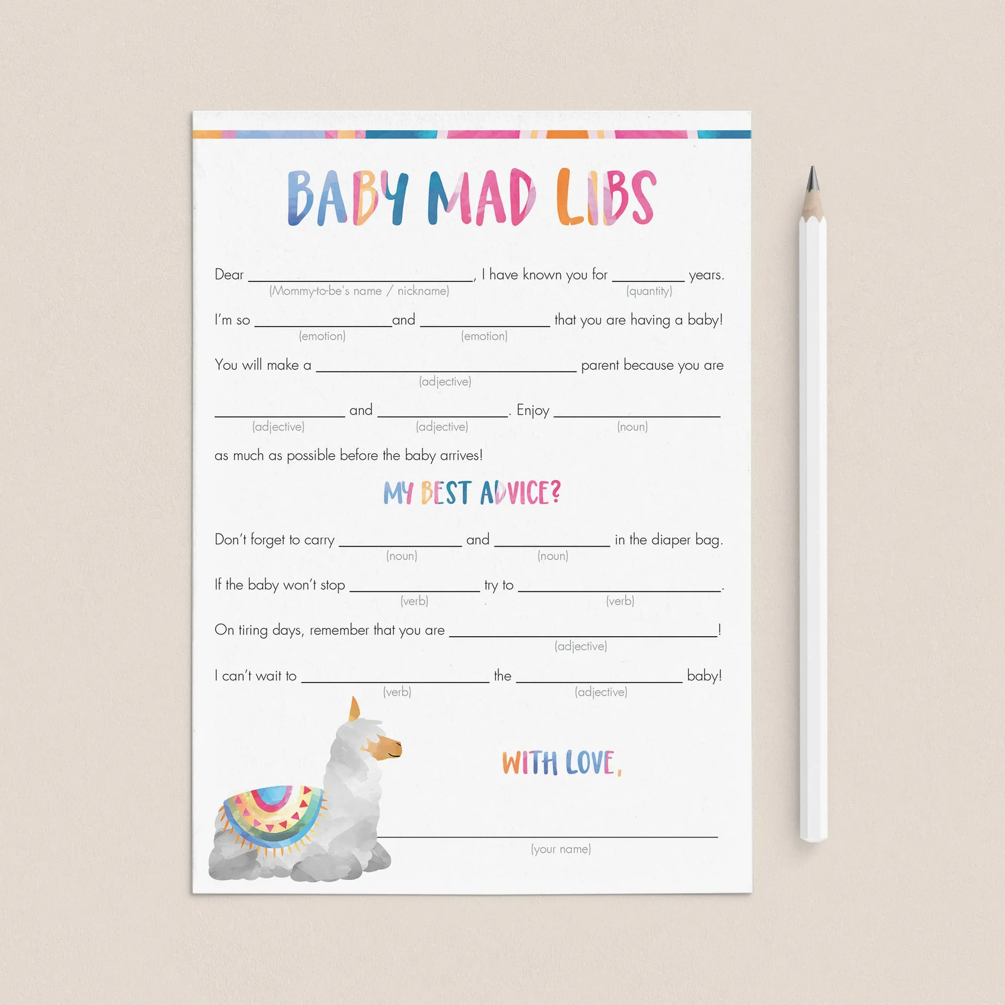 Funny Baby Shower Game Mad Libs Printable