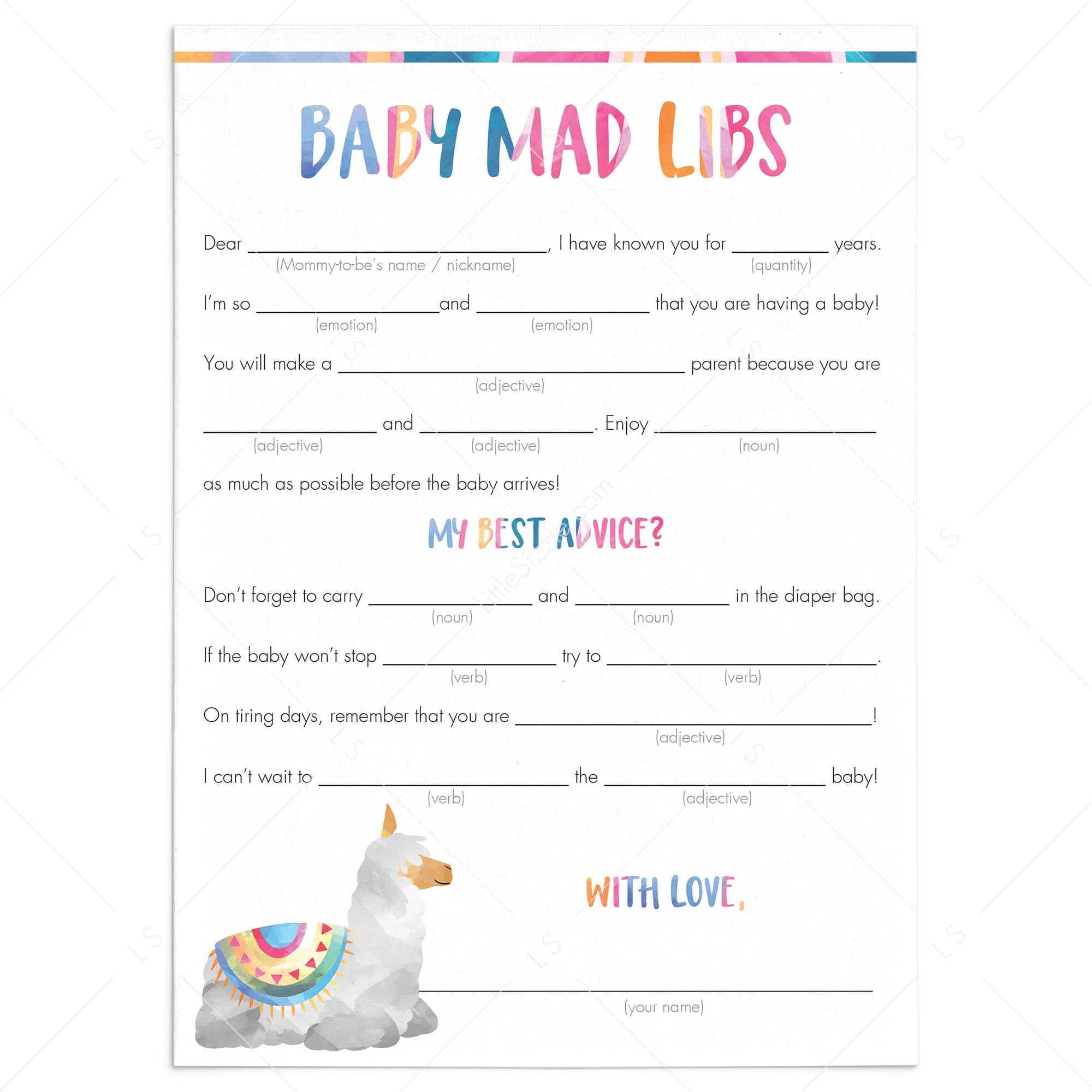 Funny Baby Shower Game Mad Libs Printable