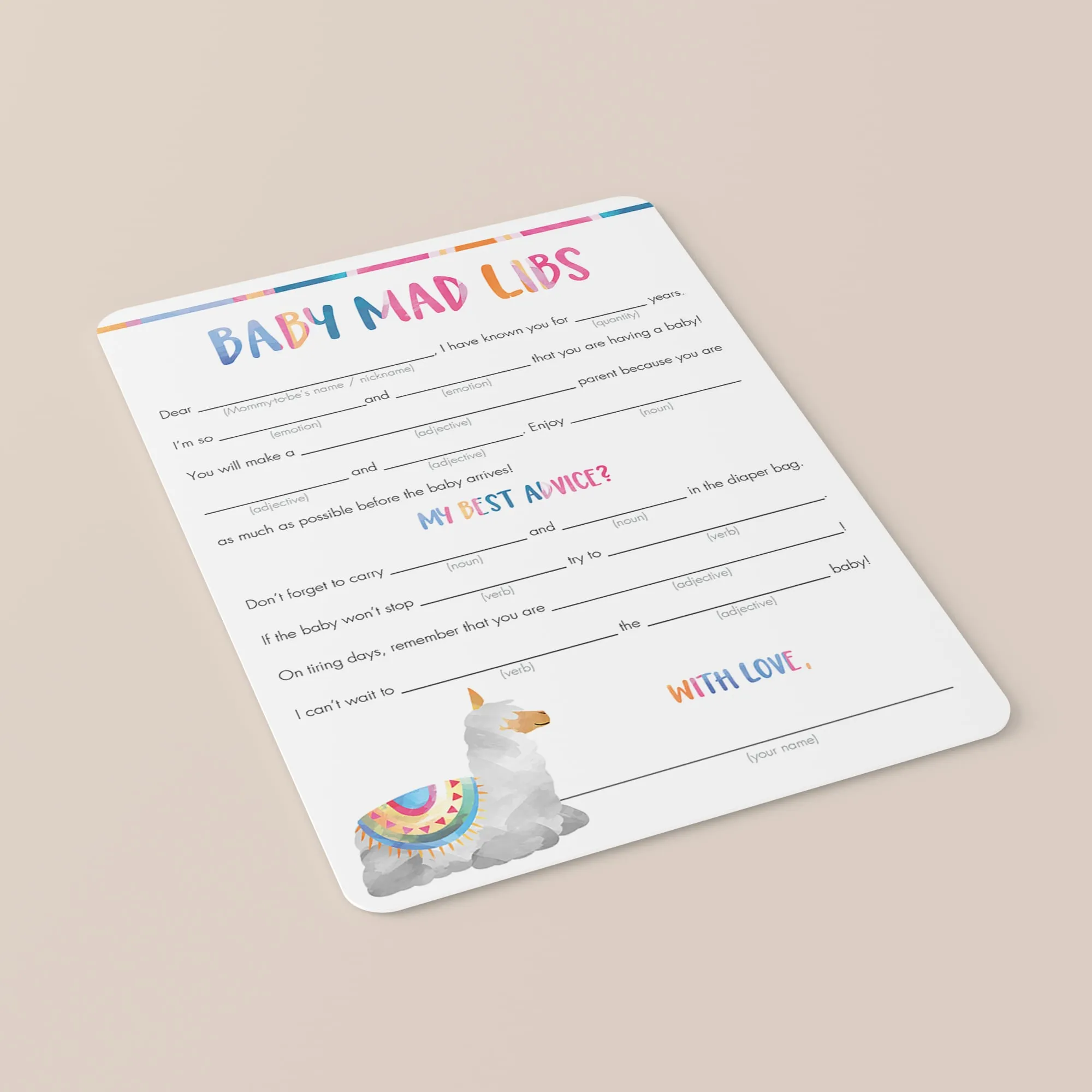 Funny Baby Shower Game Mad Libs Printable