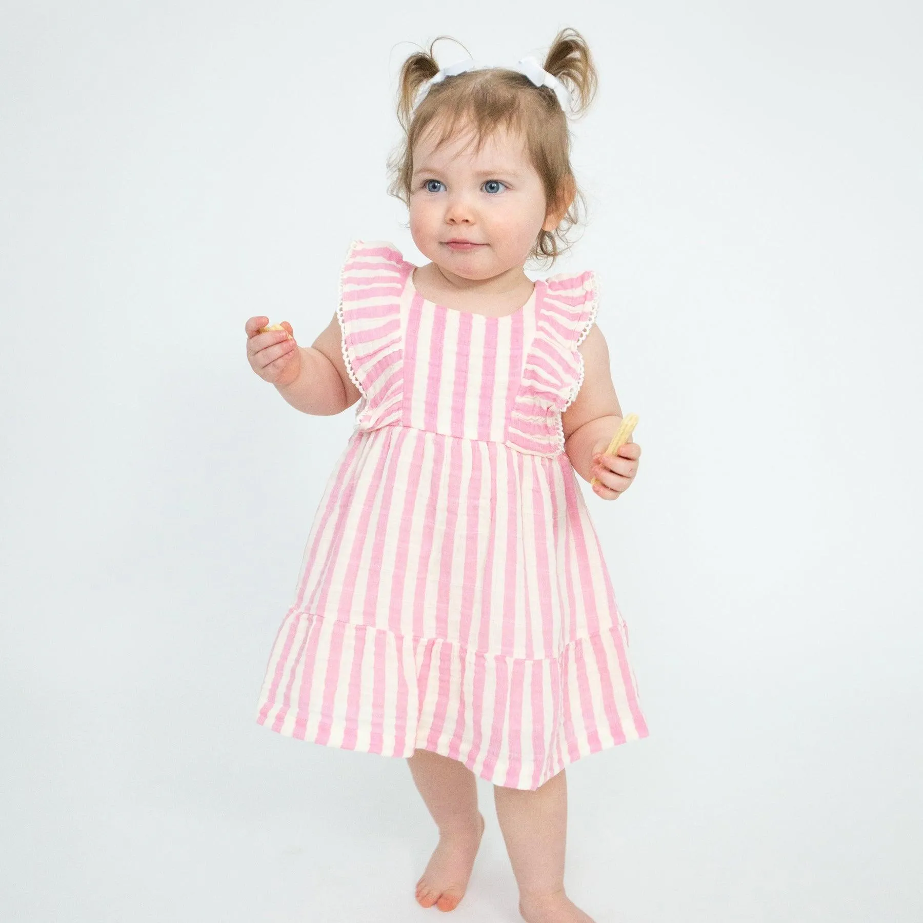 Girls Dress | Picot Edge- Pink Stripe | Angel Dear