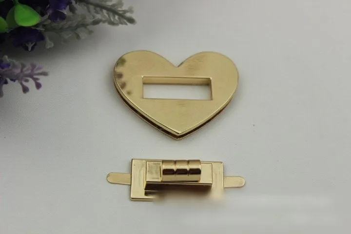 Heart Love Twist Turn Lock Bag Hardware Light Gold 1/10 pcs Handmade Purse Handbag Making Metal 50 mm 2" Organizer Luggage Supplies