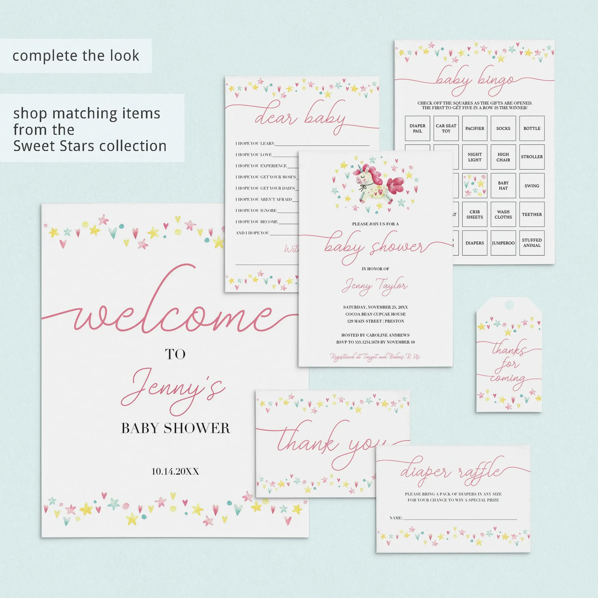 Hearts and Stars Diaper Raffle Ticket Template