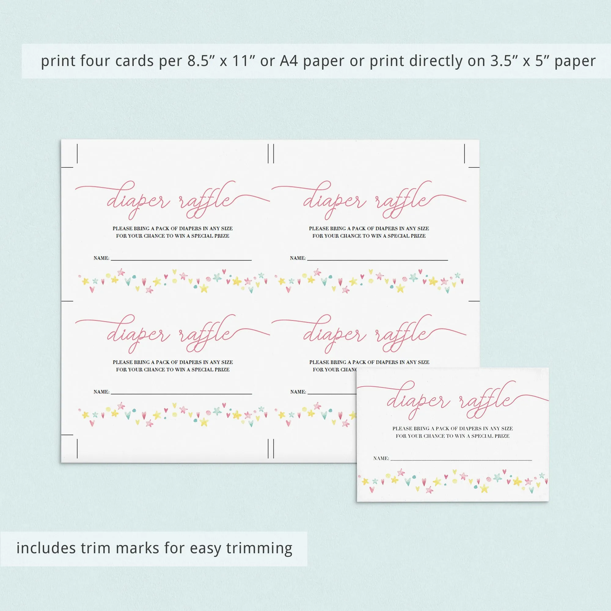 Hearts and Stars Diaper Raffle Ticket Template