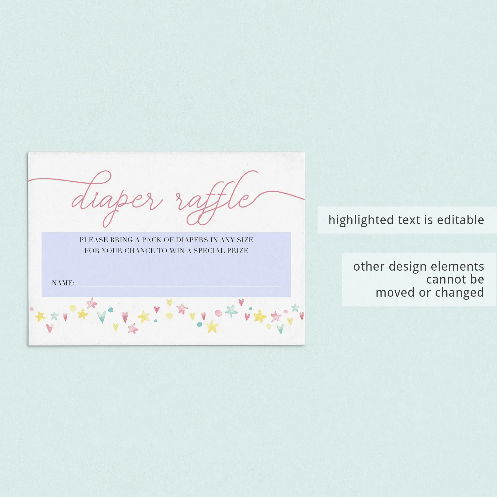 Hearts and Stars Diaper Raffle Ticket Template