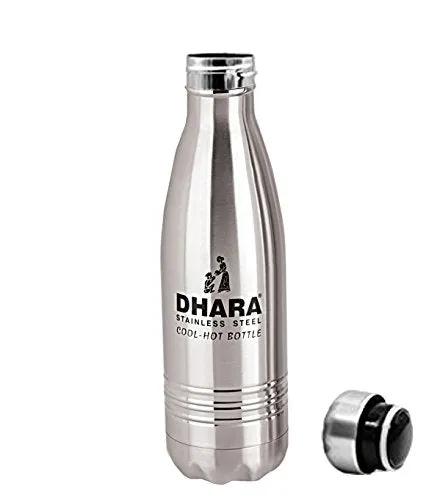 Kuber Industries Dhara Stainless Steel Water Bottle, 700 ml, Silver