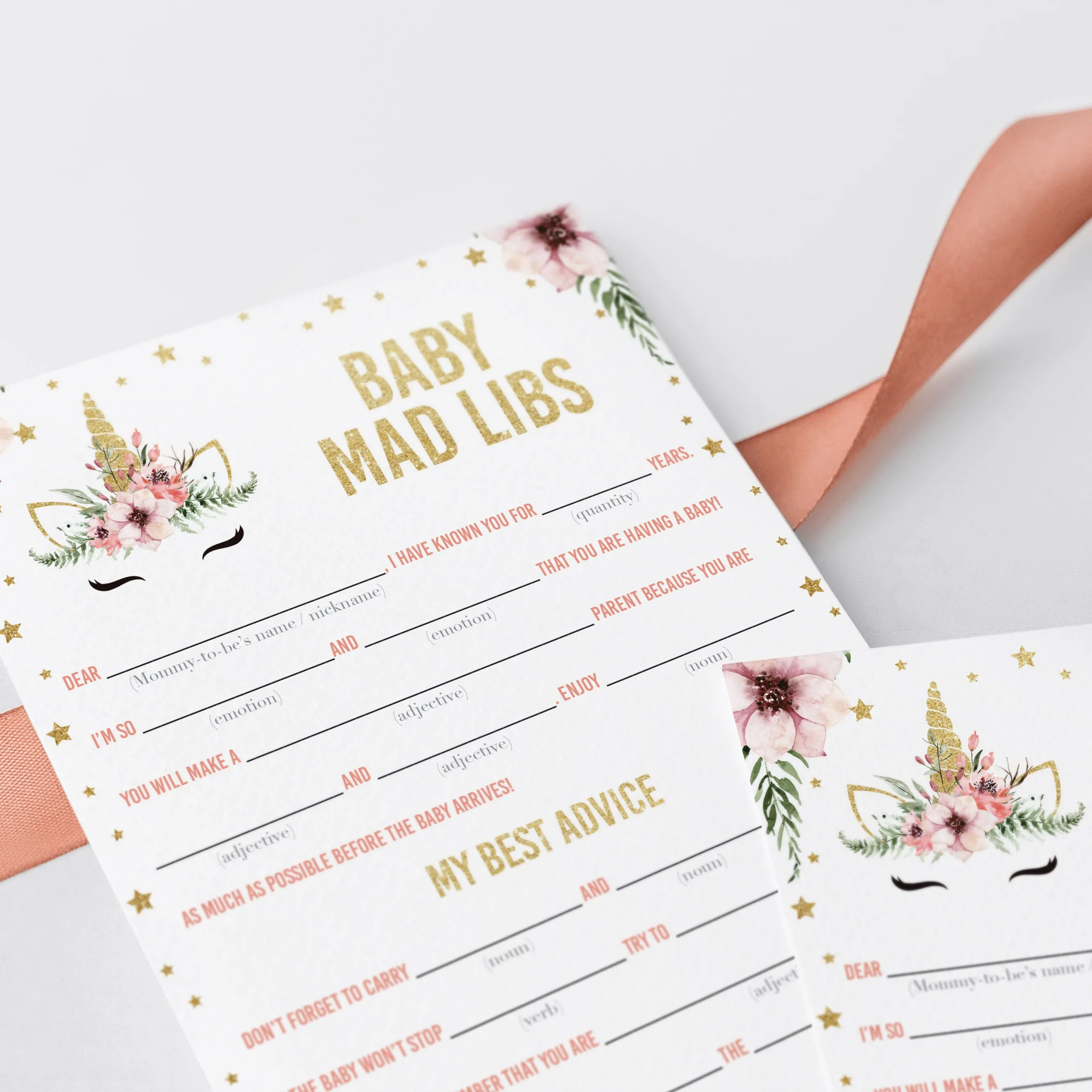 Mad Libs Advice Card for Girl Baby Shower Printable