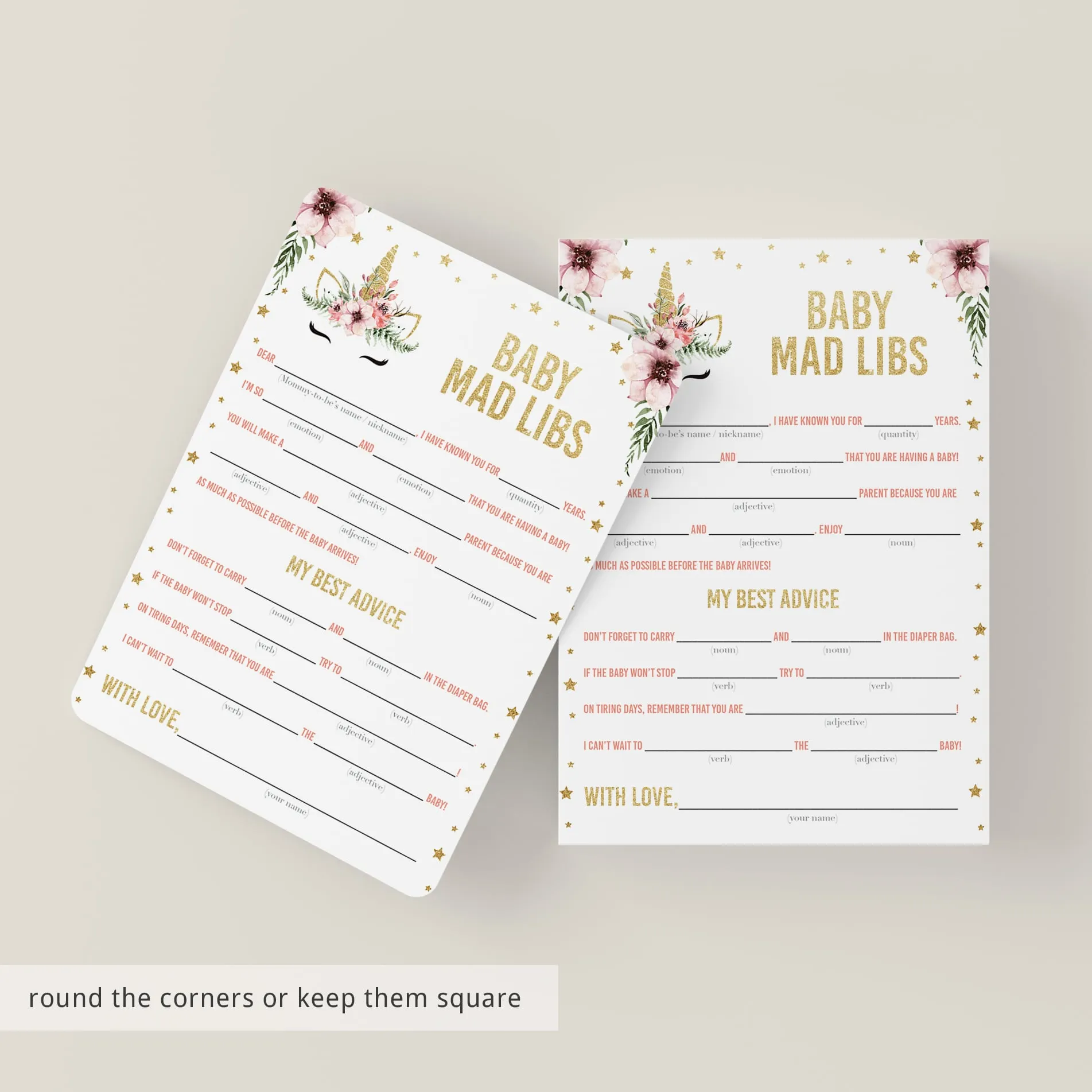 Mad Libs Advice Card for Girl Baby Shower Printable