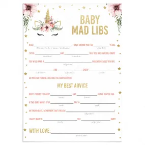 Mad Libs Advice Card for Girl Baby Shower Printable