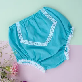 Organic Cotton Baby Bloomers Underwear | Lace Diaper Cover | Blue