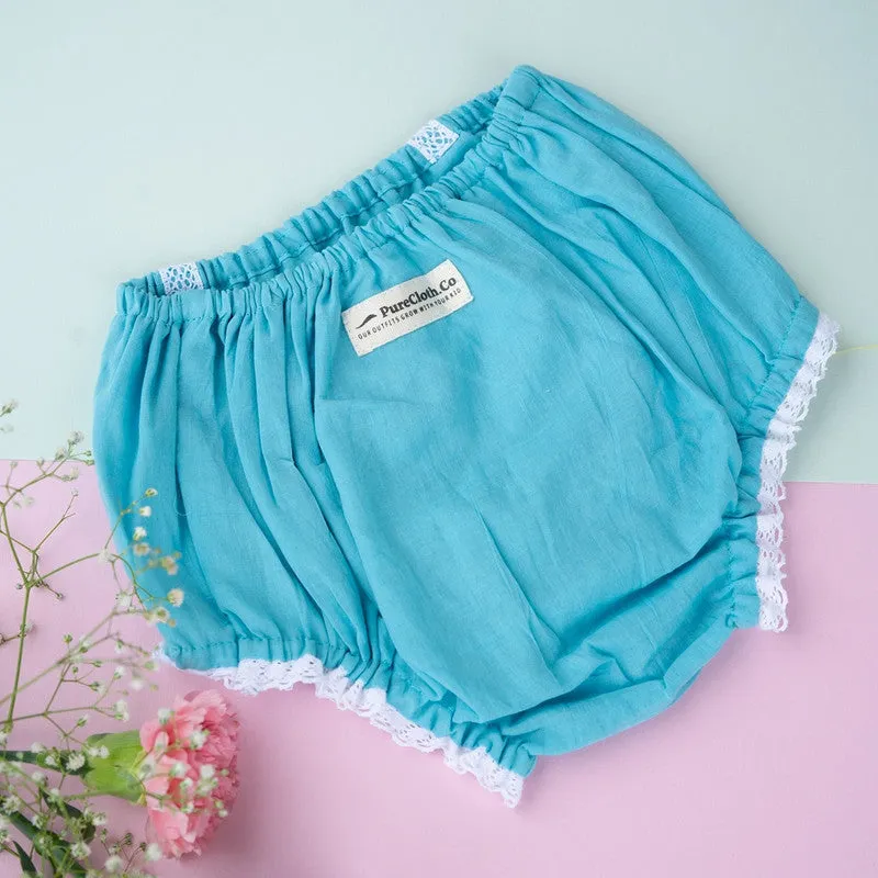 Organic Cotton Baby Bloomers Underwear | Lace Diaper Cover | Blue
