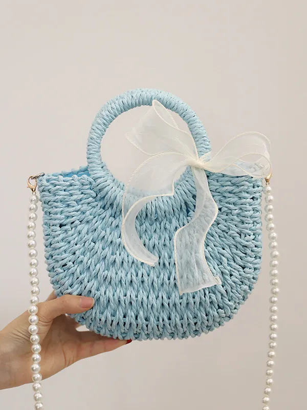 Pastel Dream Round Handle Woven Tote Bag