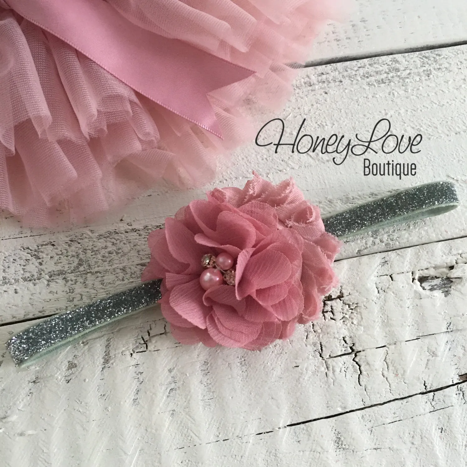 PERSONALIZED Name Outfit - Silver Glitter and Vintage Pink