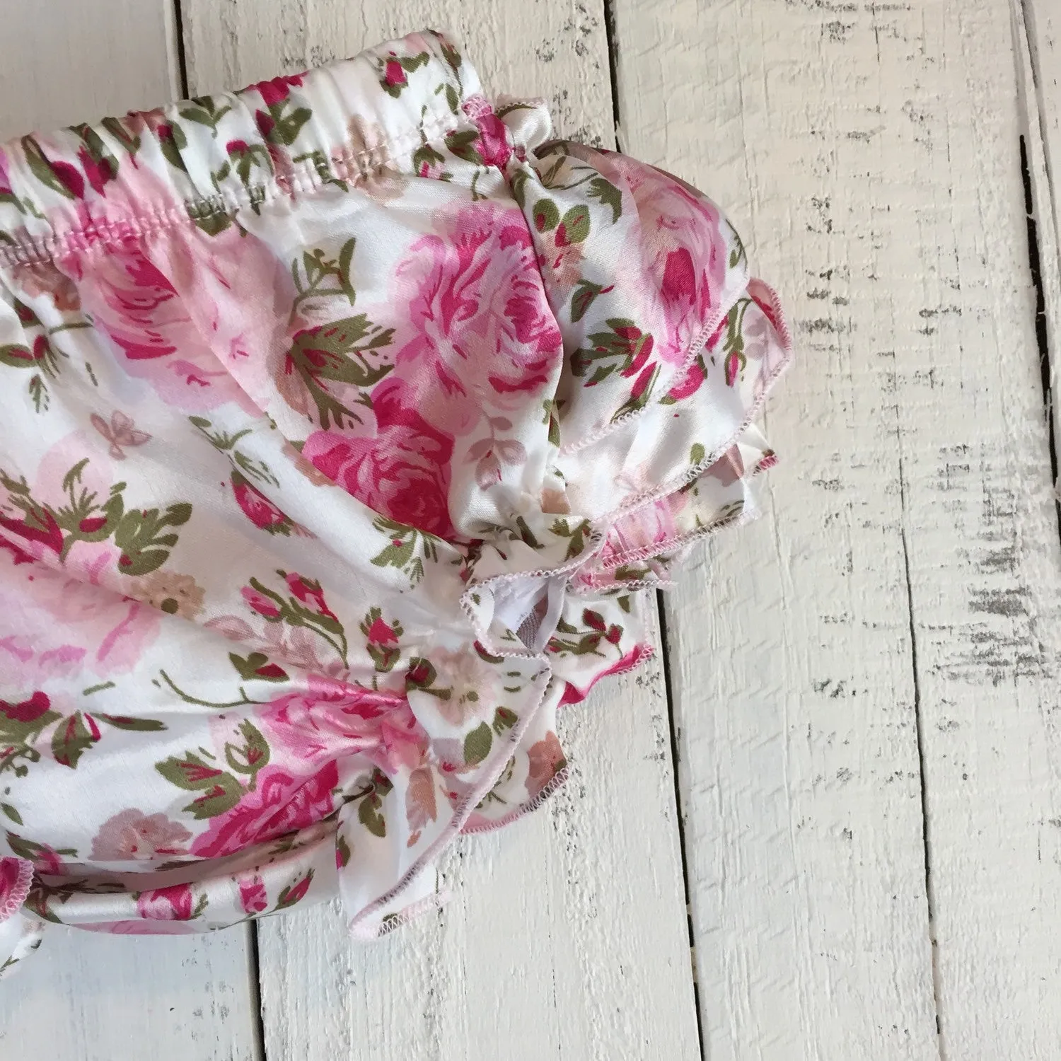 Pink Floral Satin Bloomers - Embellished bow