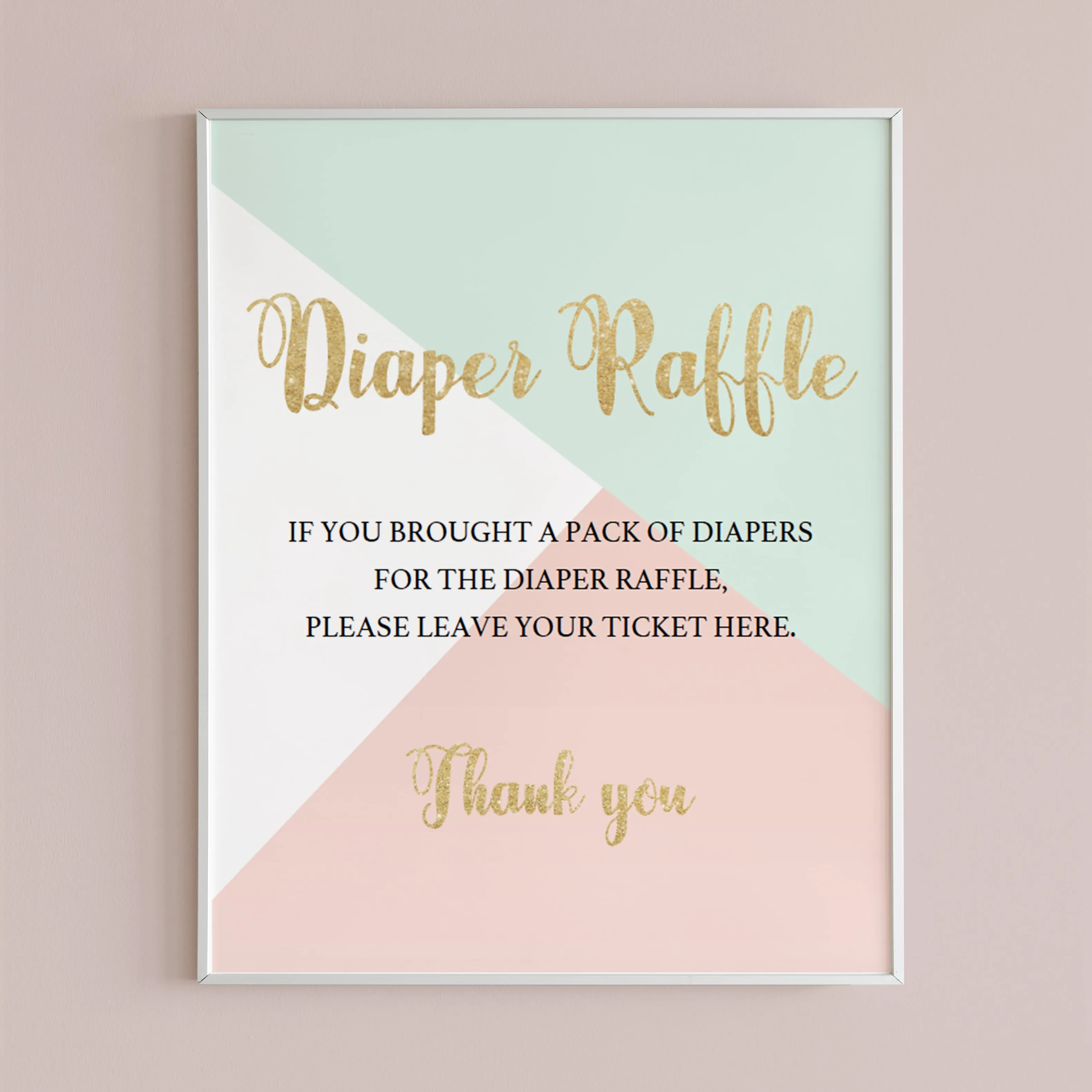 Pink Mint and Gold Baby Diaper Raffle Sign Printable