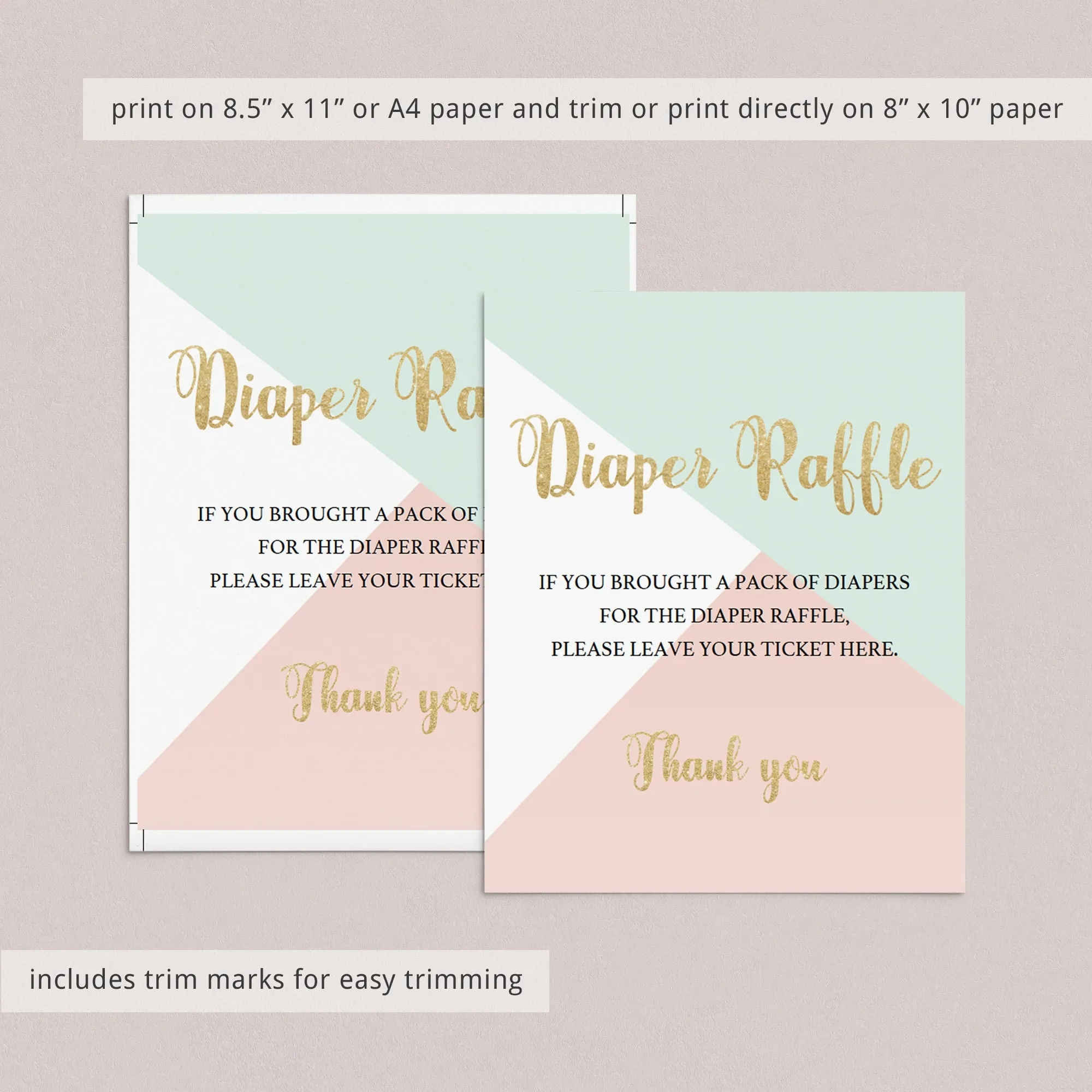 Pink Mint and Gold Baby Diaper Raffle Sign Printable