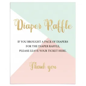 Pink Mint and Gold Baby Diaper Raffle Sign Printable