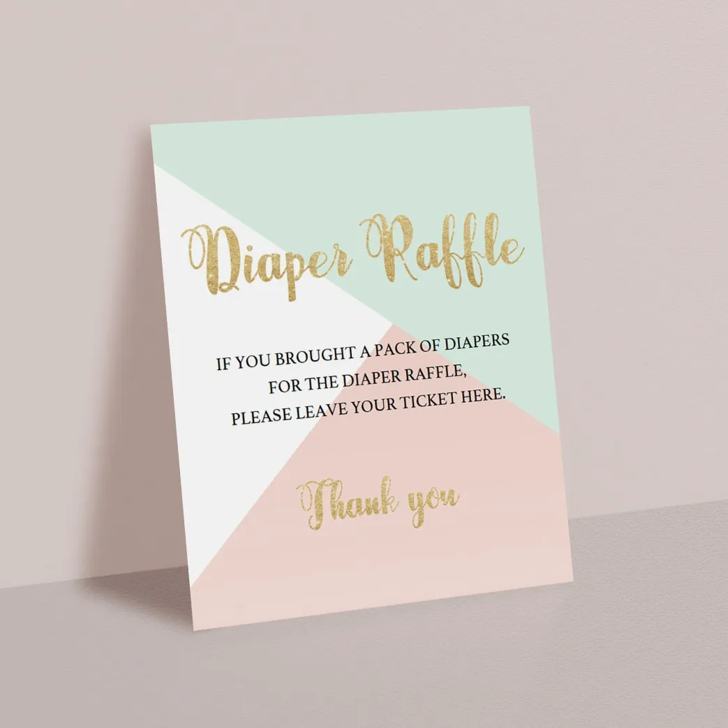 Pink Mint and Gold Baby Diaper Raffle Sign Printable