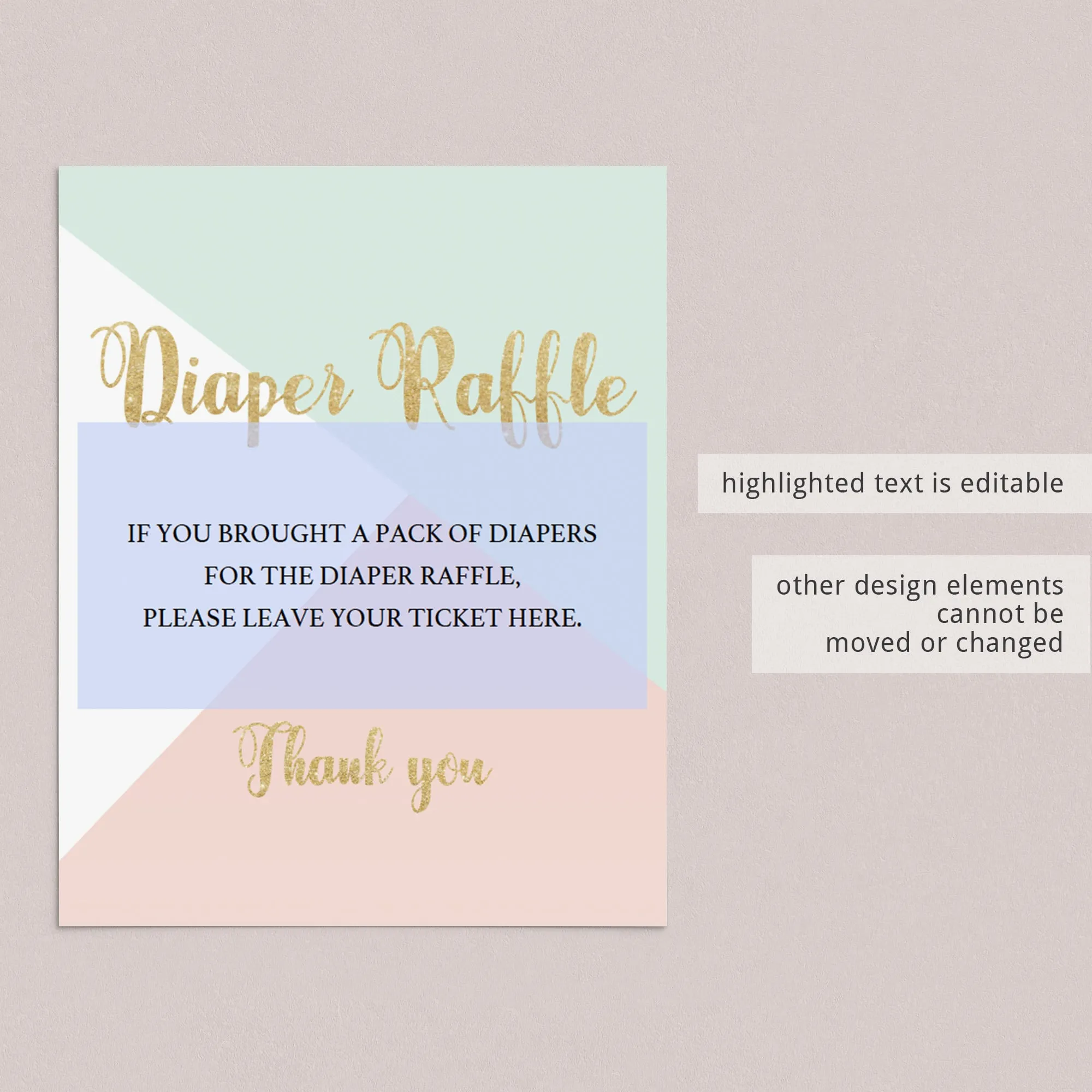 Pink Mint and Gold Baby Diaper Raffle Sign Printable
