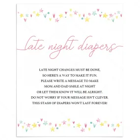 Printable Baby Girl Shower Activity Late Night Diapers