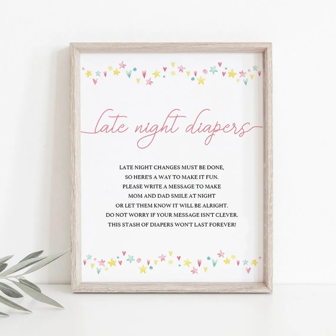 Printable Baby Girl Shower Activity Late Night Diapers