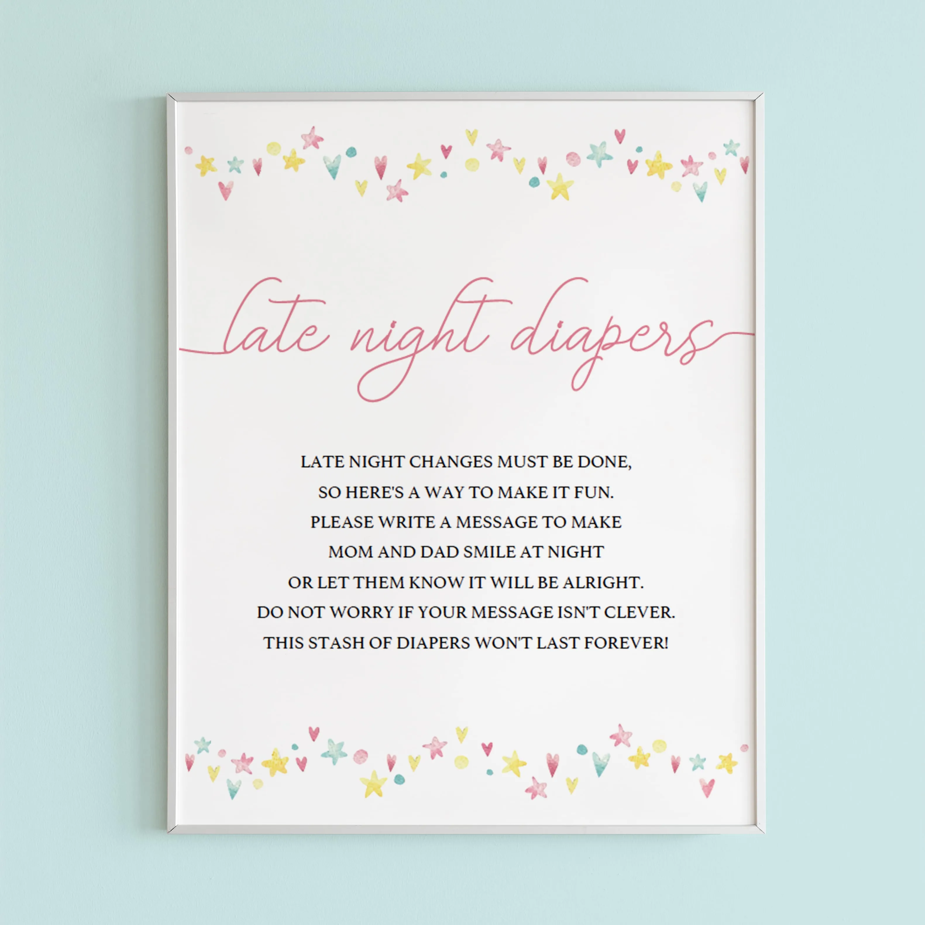 Printable Baby Girl Shower Activity Late Night Diapers