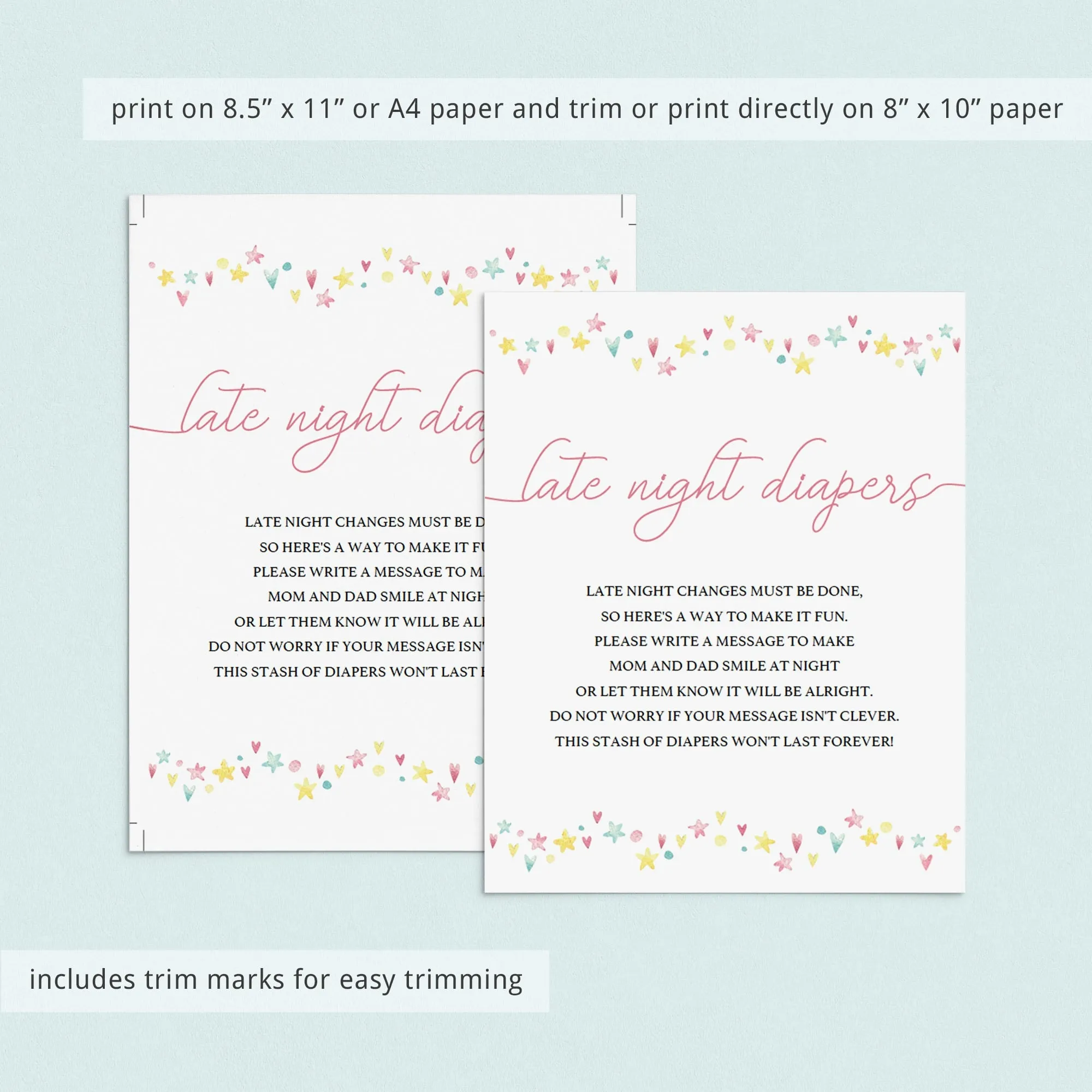 Printable Baby Girl Shower Activity Late Night Diapers