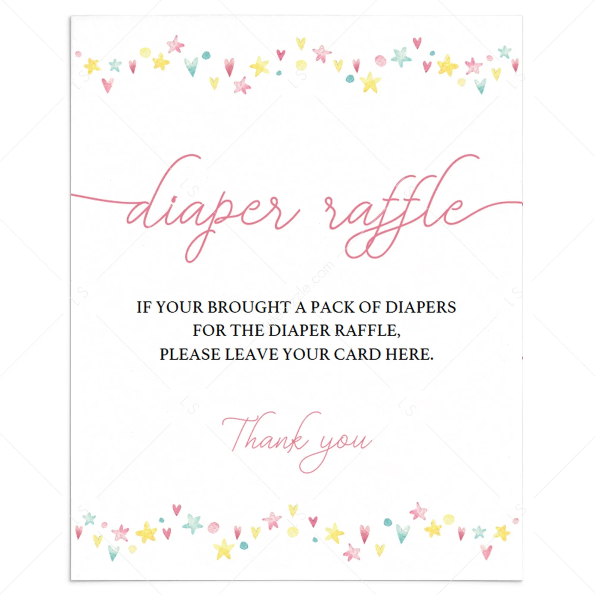 Printable Diaper Raffle Sign for Girl Baby Shower
