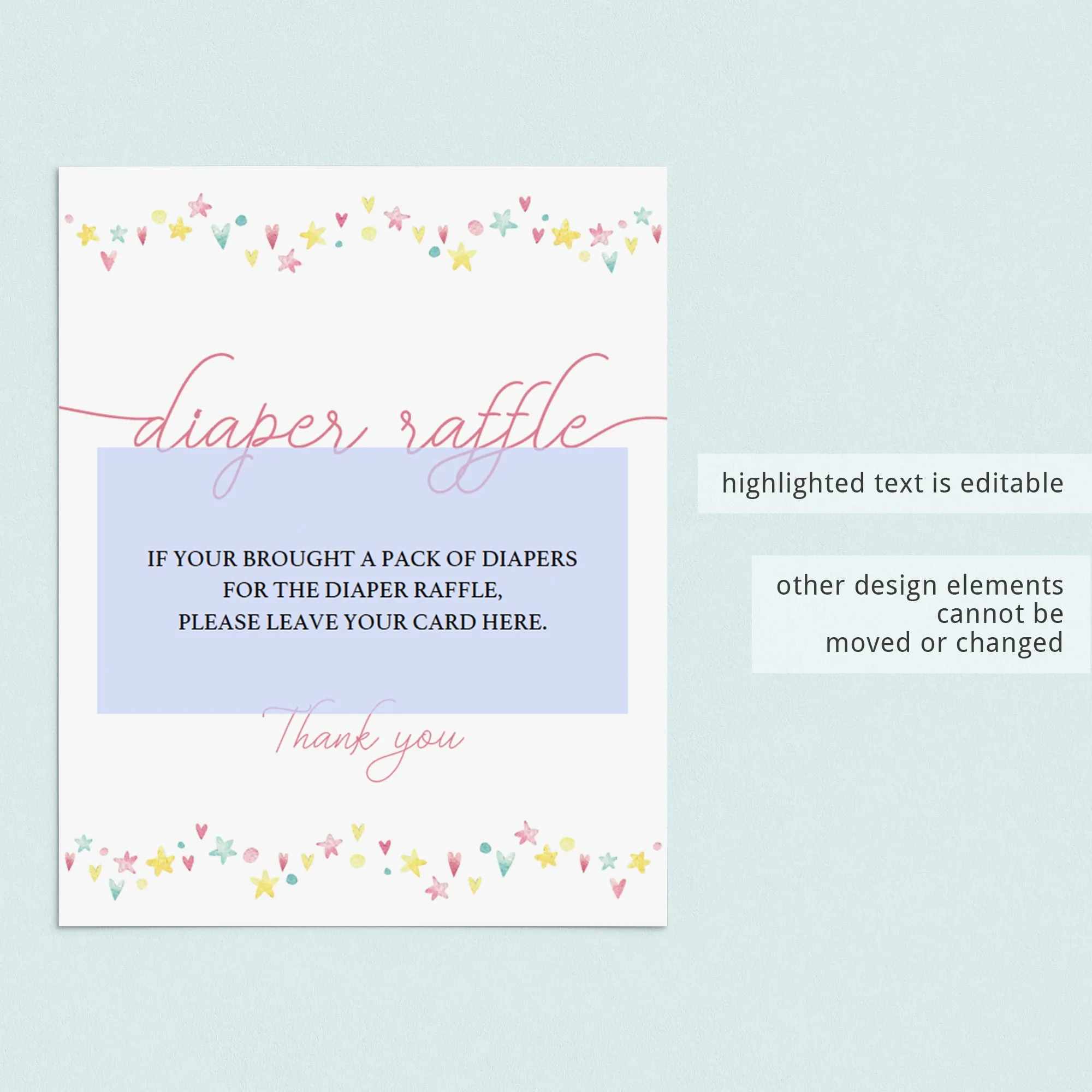 Printable Diaper Raffle Sign for Girl Baby Shower