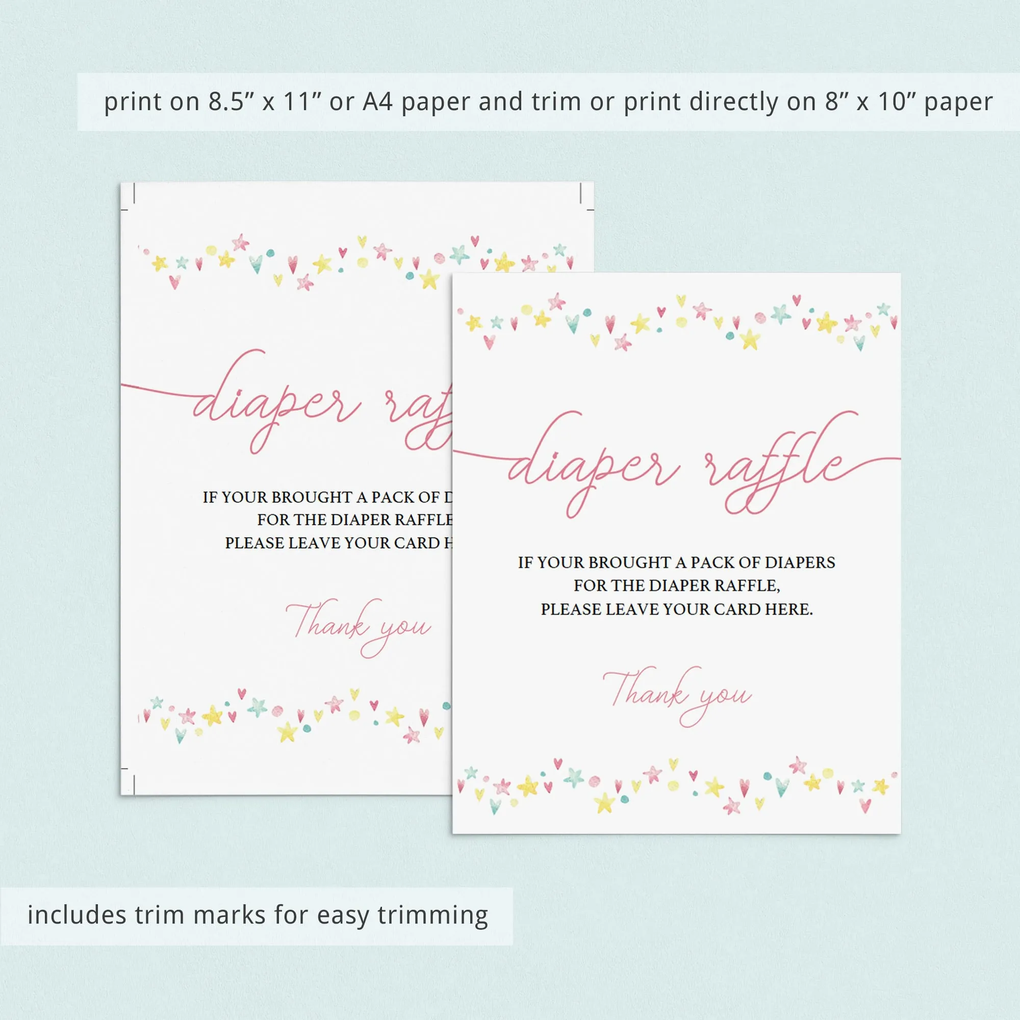 Printable Diaper Raffle Sign for Girl Baby Shower