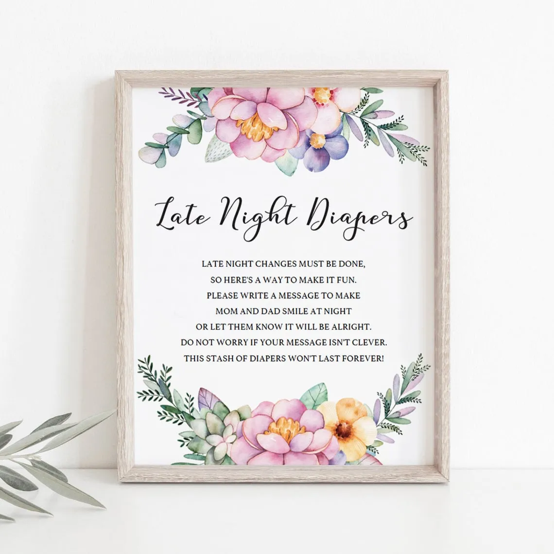 Printable Girl Baby Shower Late Night Diapers Sign