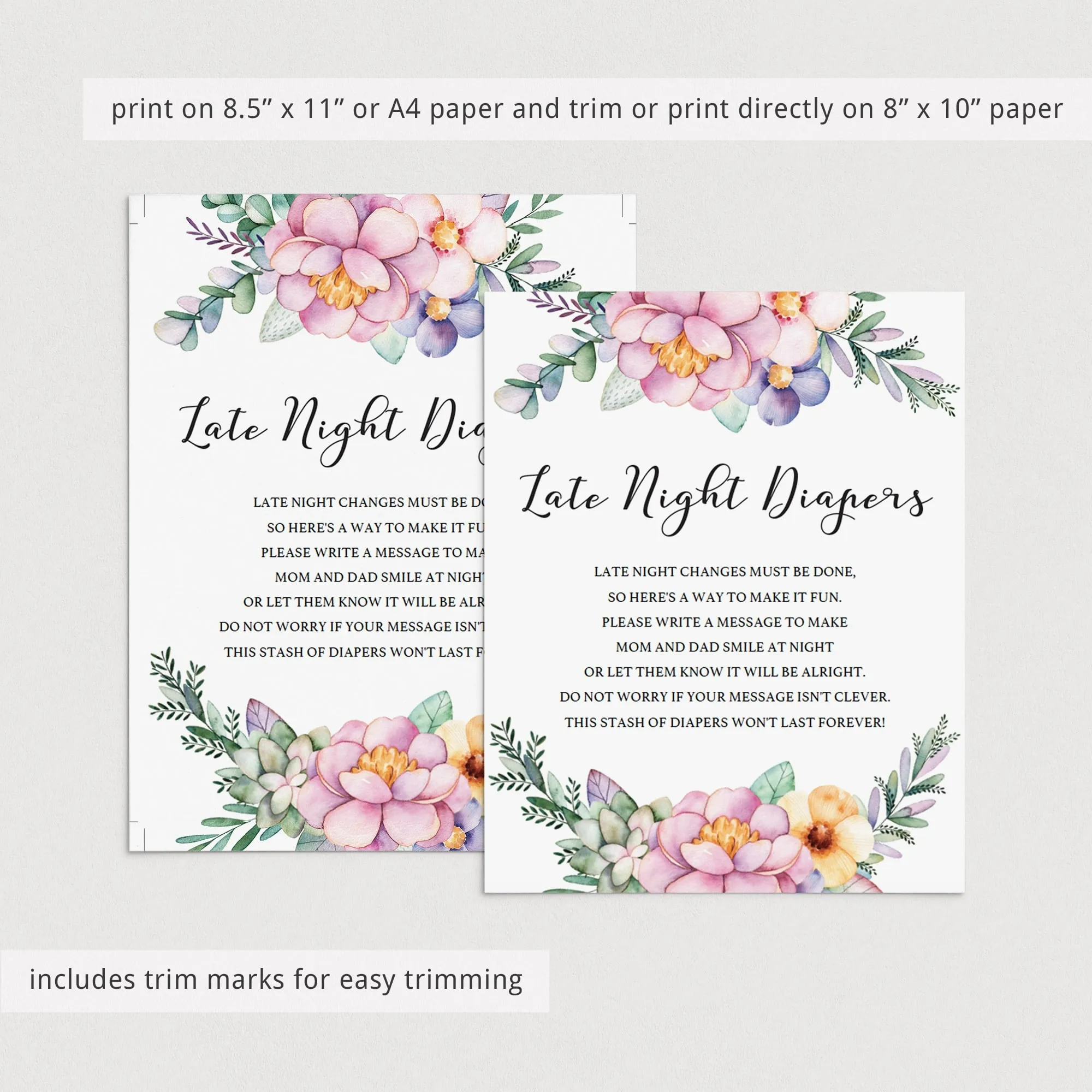 Printable Girl Baby Shower Late Night Diapers Sign