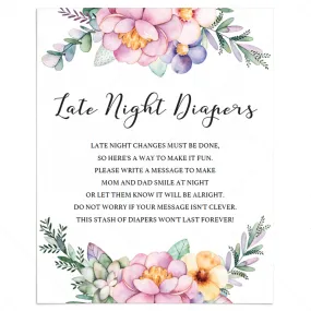 Printable Girl Baby Shower Late Night Diapers Sign