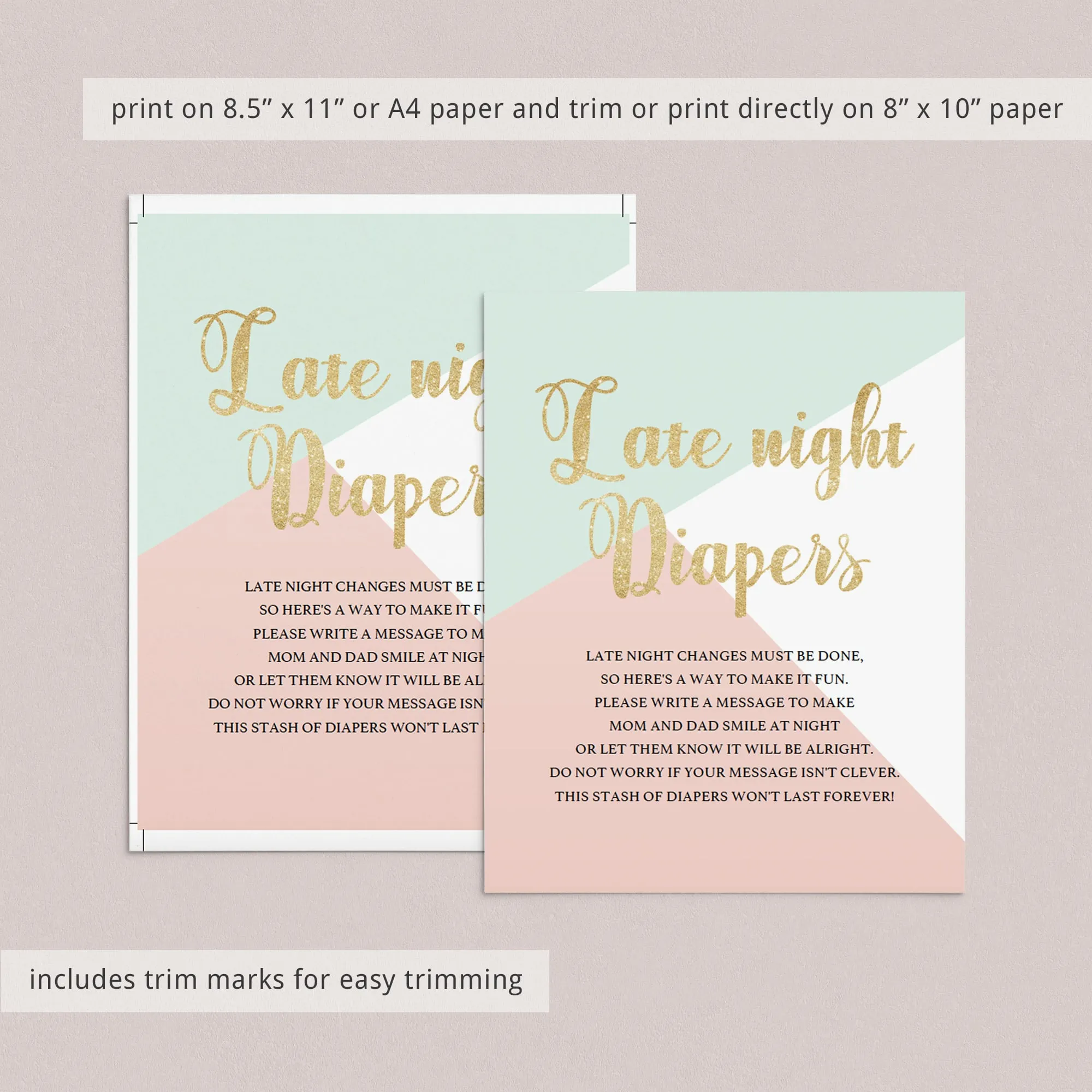 Printable Late Night Diapers Sign for Pastel Baby Shower