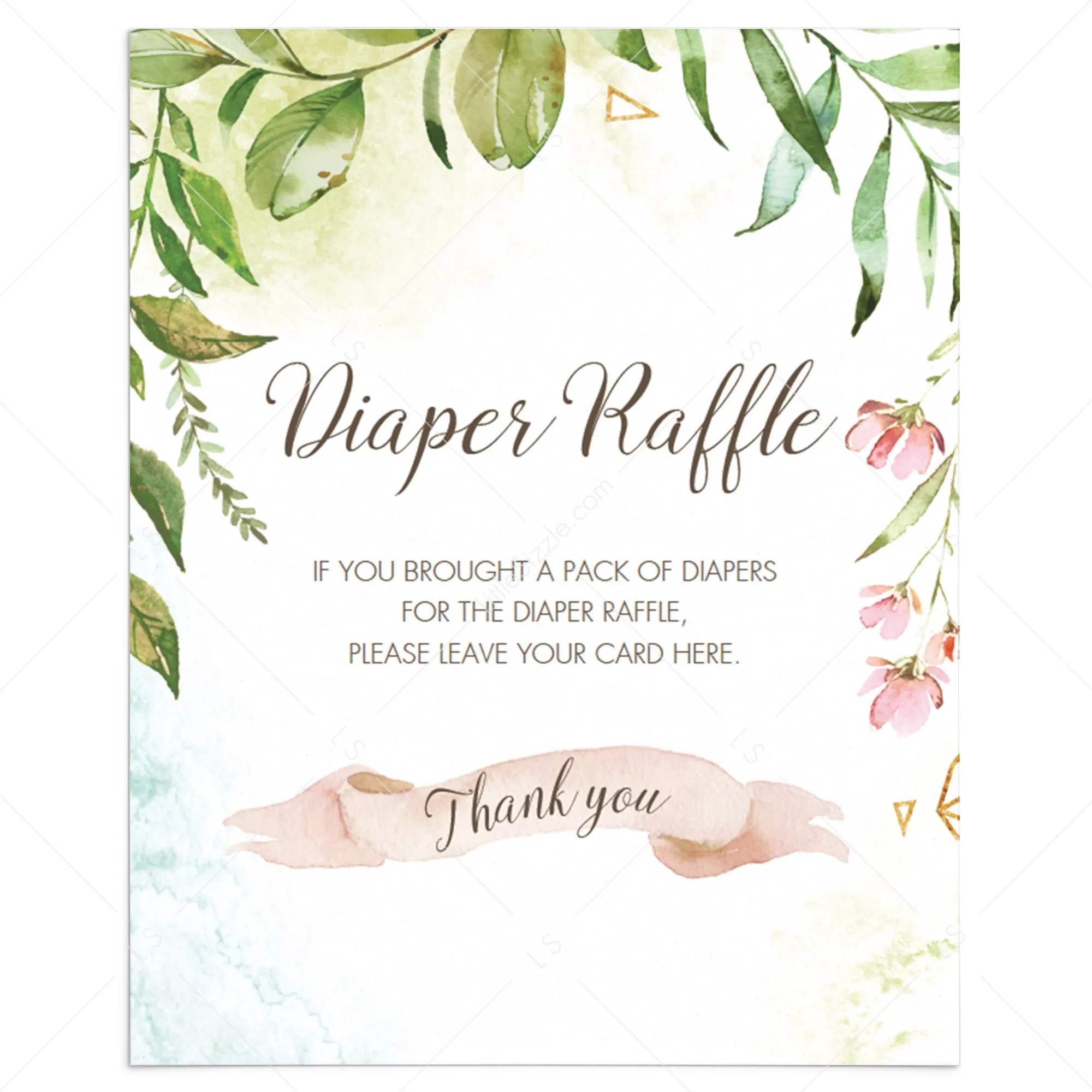 Printable Watercolor DIY Baby Shower Activity Diaper Raffle