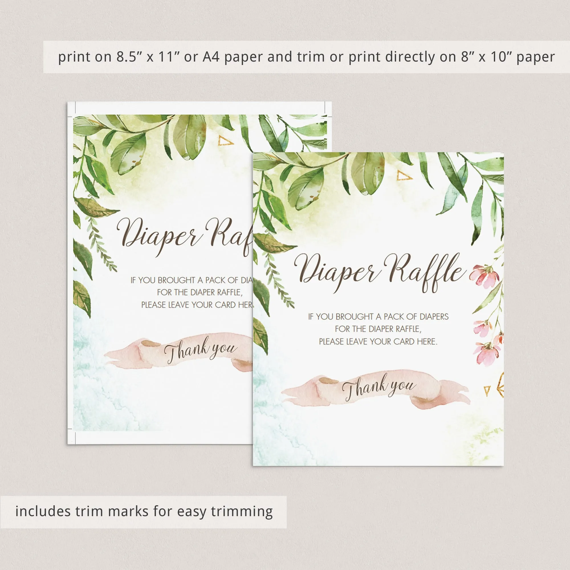 Printable Watercolor DIY Baby Shower Activity Diaper Raffle