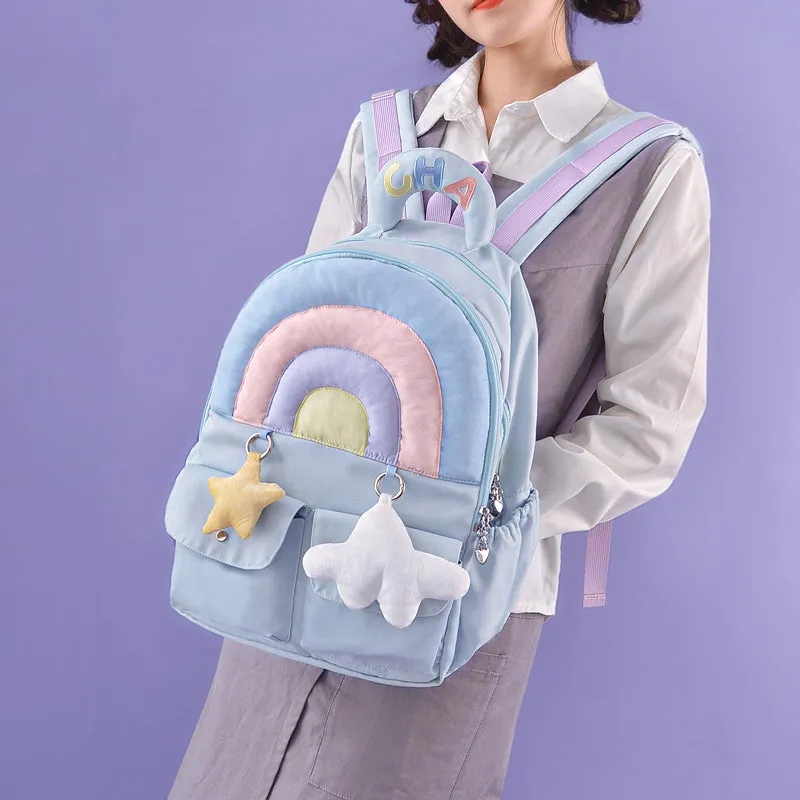 Rainbow Pastel Colorful Blue Purple Star Cloud Cute Y2K Bag Backpack